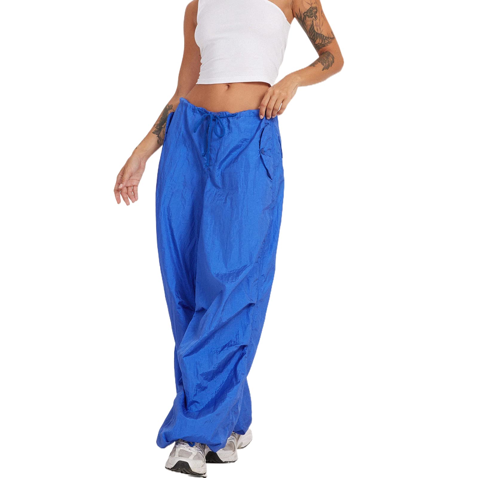 NUFIWI Women's Low Waist Baggy Cargo Pants - Y2K Wide Leg Drawstring Loose Pocket Jogger Trousers for Hippie Punk Streetwear | Casual Outfit, Festival Fashion, and Everyday Wear