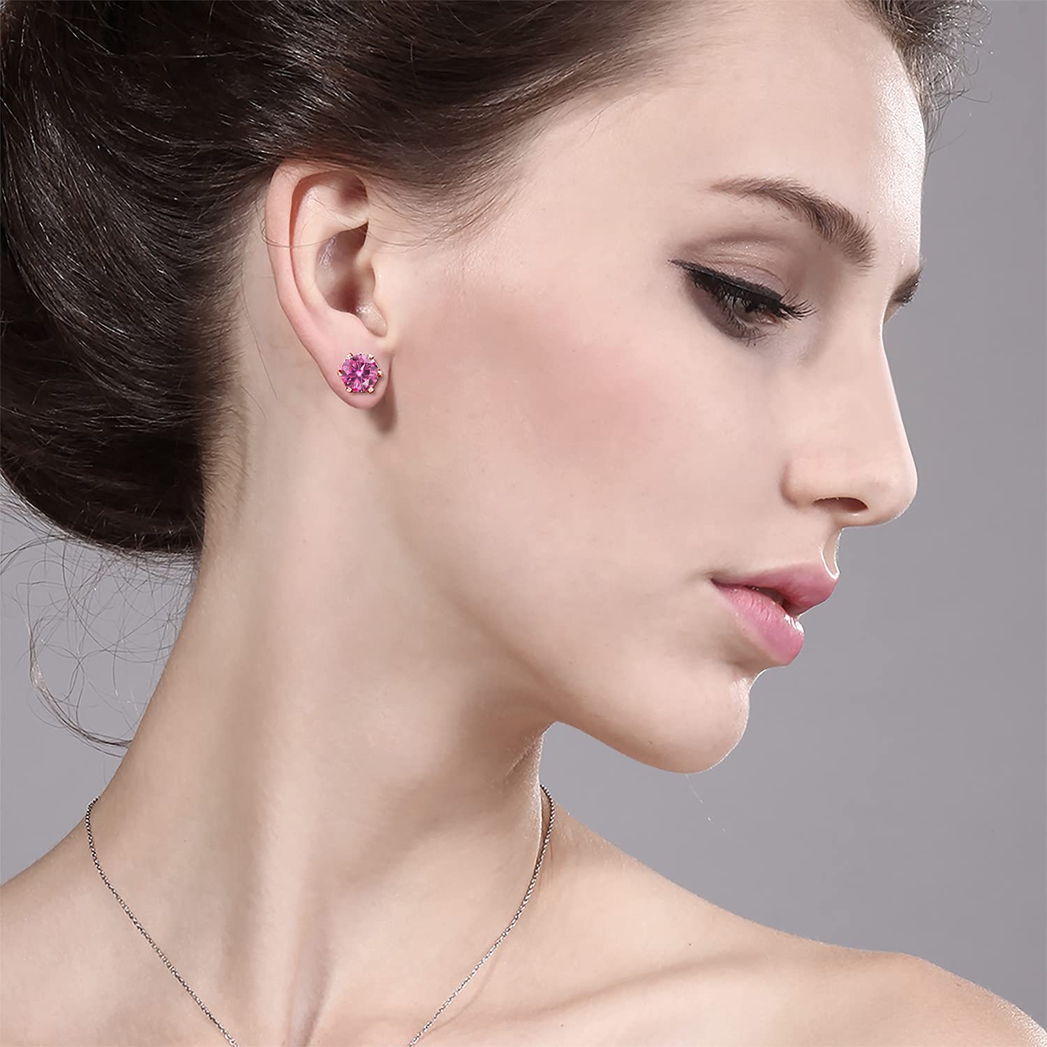 Gem Stone King Rose Gold Plated Brass Stud Earrings for Women & Men - 1.60cttw Pink Round Moissanite Earrings | Hypoallergenic Jewelry for Everyday Wear, Gift Giving & Special Occasions
