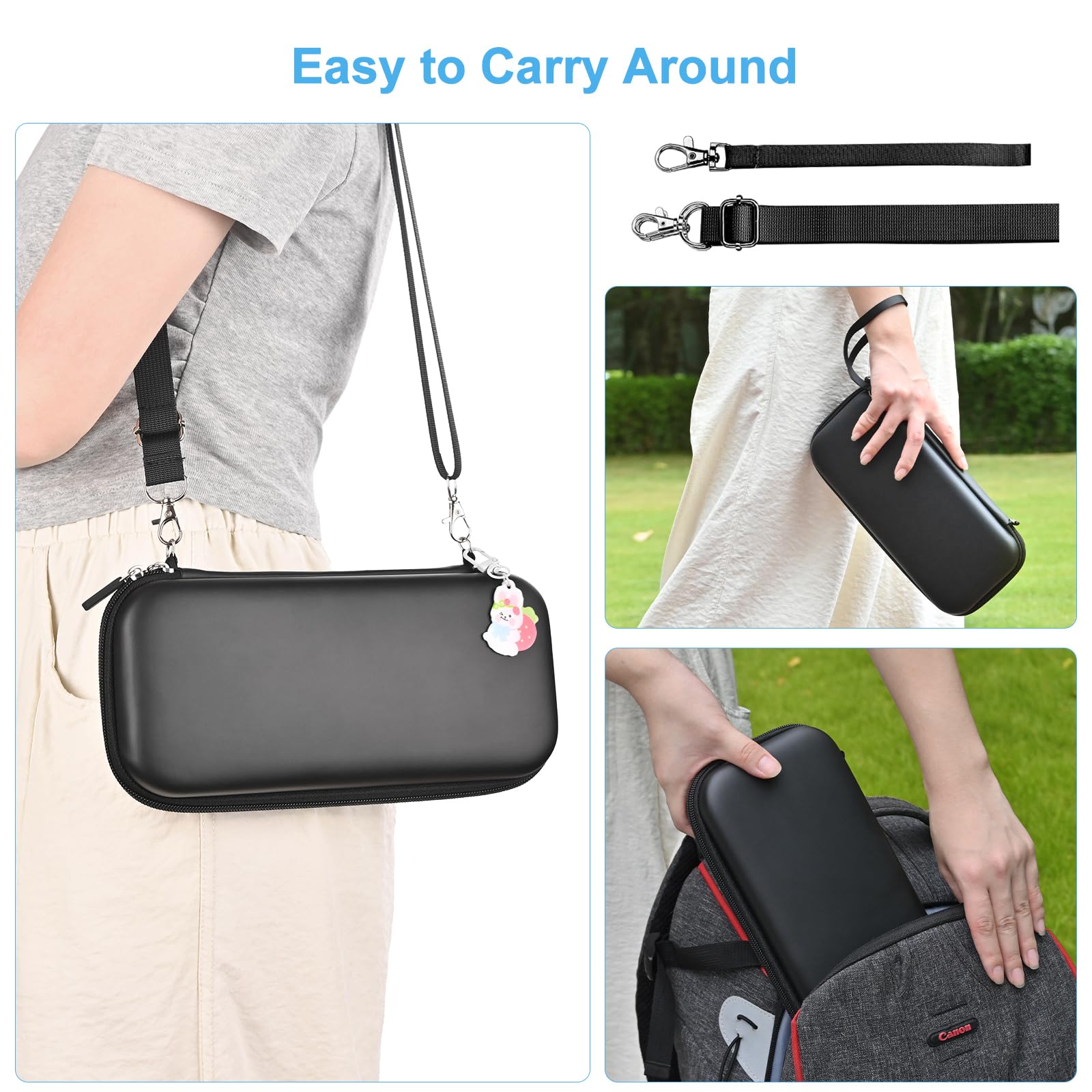 Younik 11-in-1 Nintendo Switch & Switch OLED Accessories Kit - Protective Carrying Case, Thumb Grips, Cute Stickers & Pendant for Gaming On-The-Go, Travel & Home Entertainment