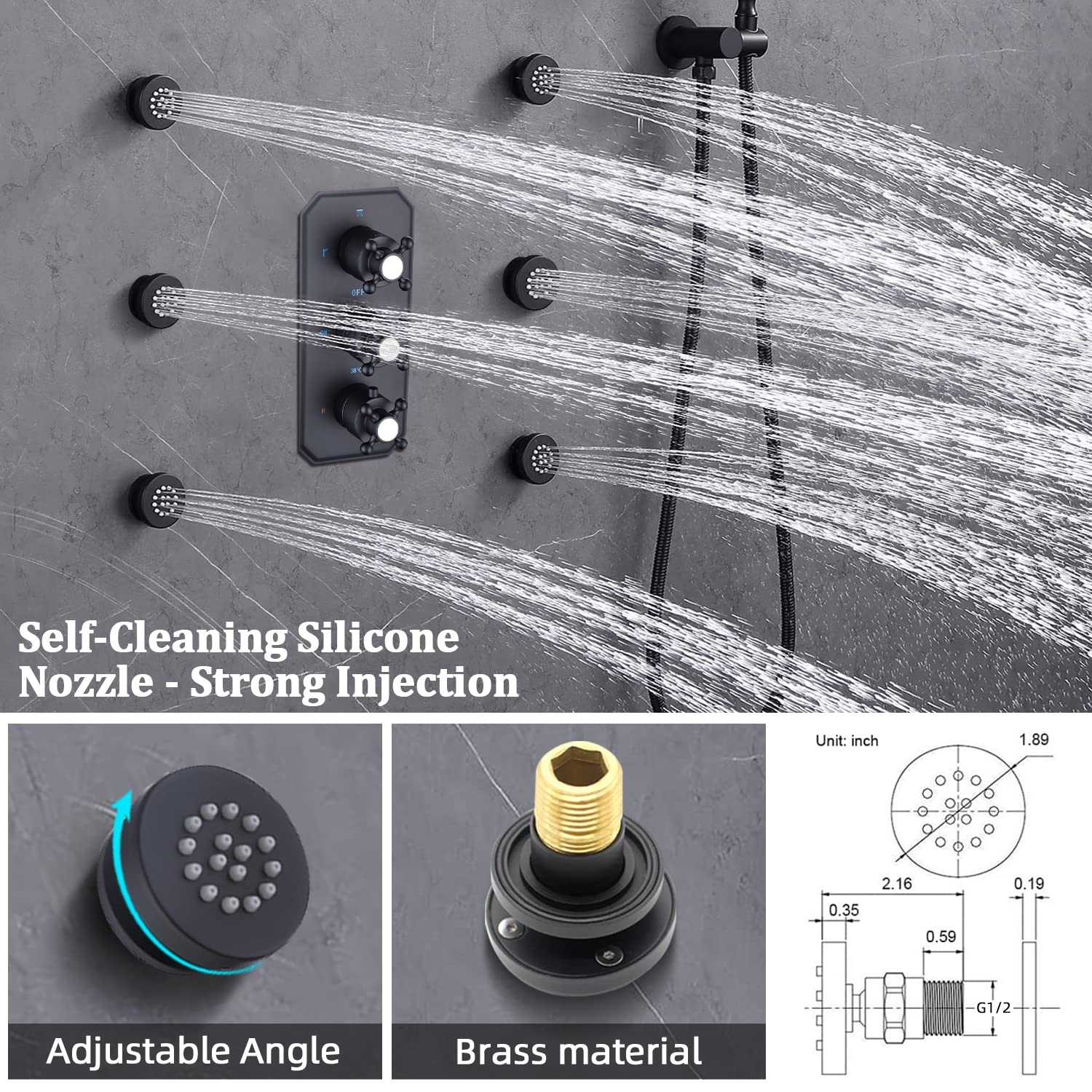 Thermostatic Shower Faucet Set - Matte Black Rain Shower System with All Metal Body Jets & Hand Shower - High Pressure Bathroom Shower Combo for Spa-Like Experience - Perfect for Modern Home Renovation and Luxury Bathroom Upgrade