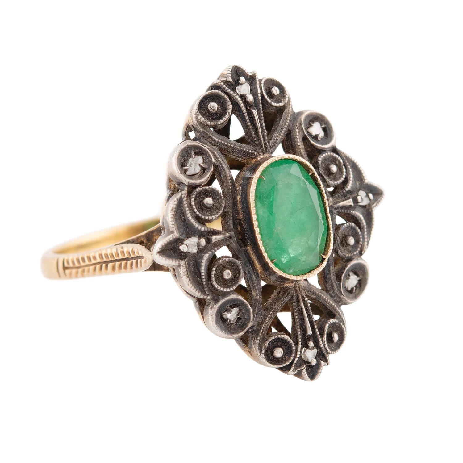 Art Deco 18k Gold & Sterling Silver Emerald Ring for Women - Vintage Inspired Jewelry for Weddings, Anniversaries & Special Occasions