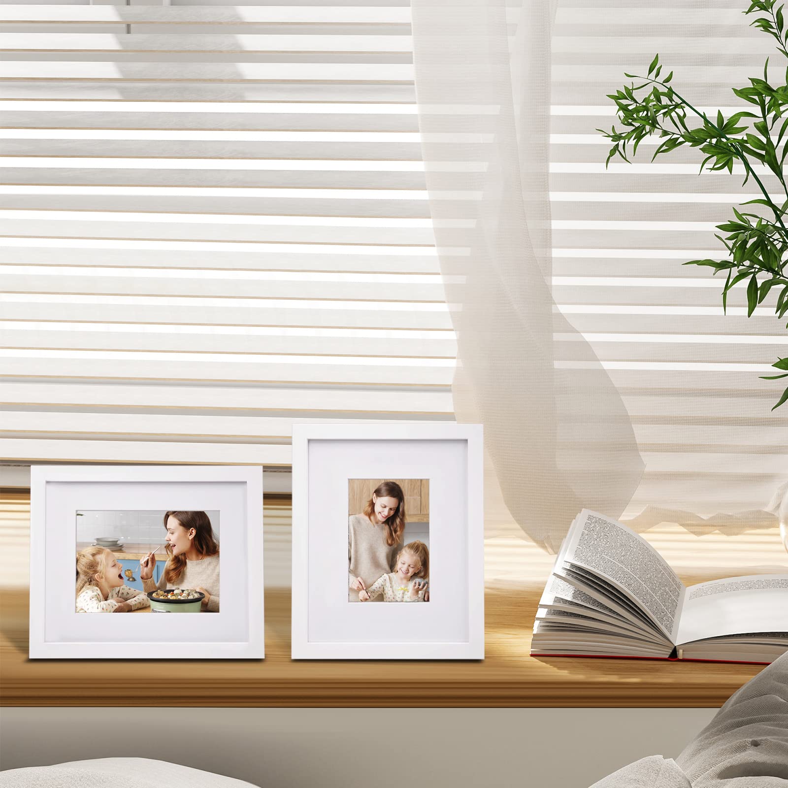 EGOFINE 10x8 Photo Frames Set of 4 - Solid Wood Picture Frames with Acrylic Glass, Mat Opening for 6x4 & 7x5 Photos (20x25cm), White - Perfect for Tabletop Display, Wall Decor, and Printed Poster Frames for Home & Office