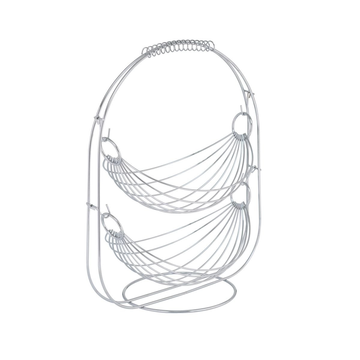 2 Tier Metal Fruit Basket - Double Hammock Chrome Fruit & Vegetable Display Stand, 35 x 25 x 43 cm - Perfect for Kitchen Countertop, Dining Table, or Pantry Organization