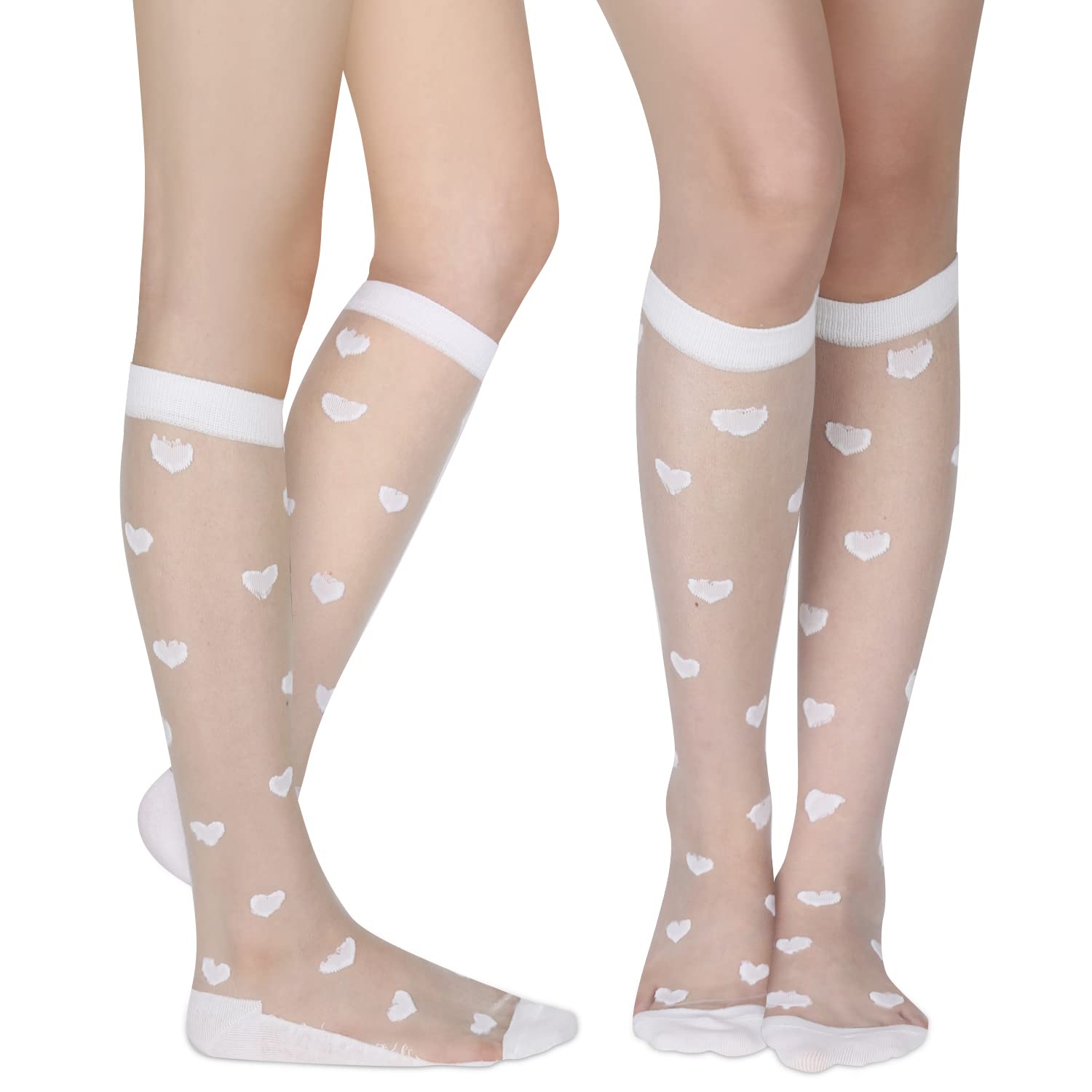Benefeet Women's Sheer Knee High Socks - Black & White Mesh Stockings for Lolita Fashion