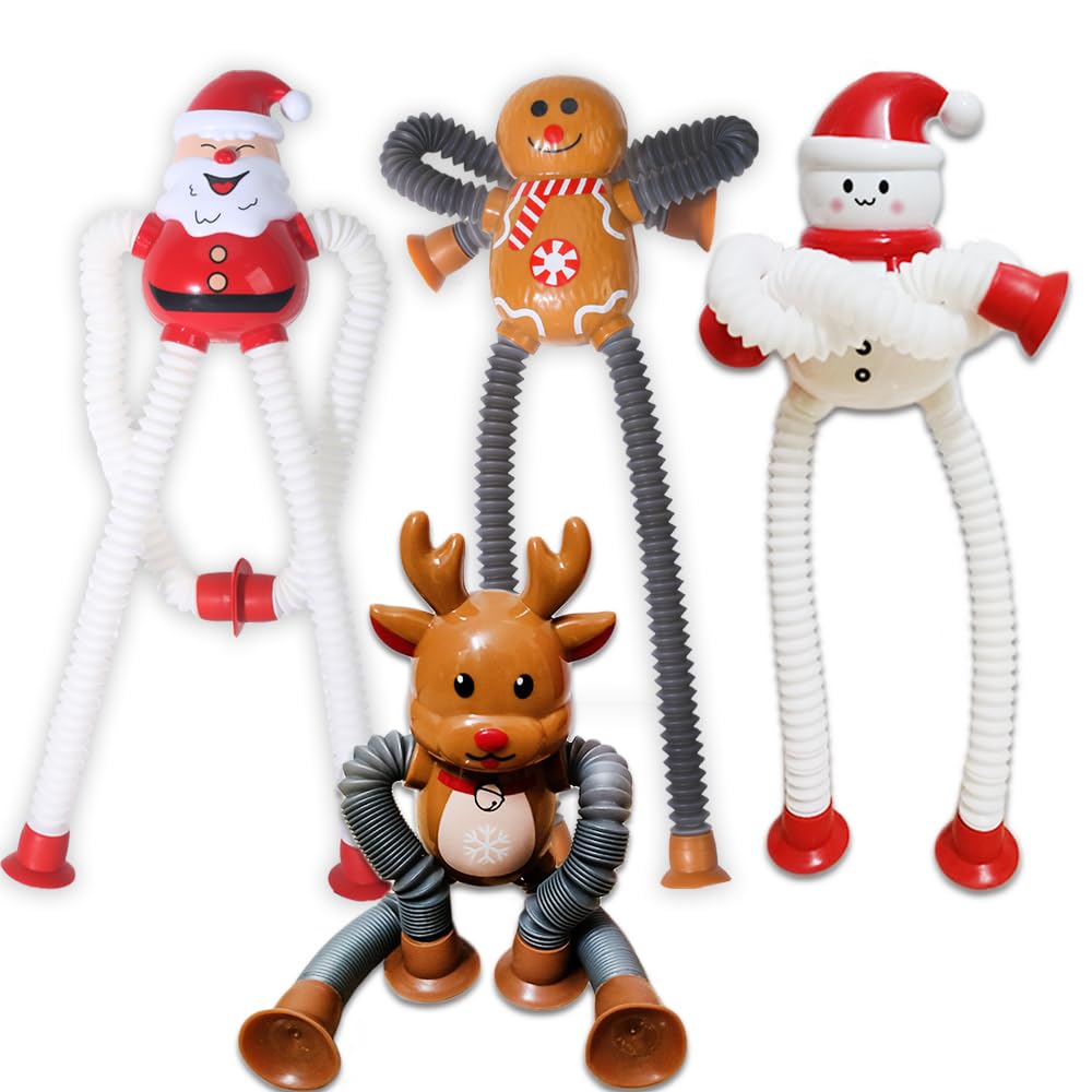 4Pcs Christmas Sensory Tubes - Autism Fidget Toys for Kids Ages 3-12, ADHD Stress Relief Travel Toys, Easter Basket Stuffers & Classroom Prizes - Perfect Birthday Gifts for Toddlers Boys & Girls | Great for Calming, Focus & Sensory Play at Home, School or Travel