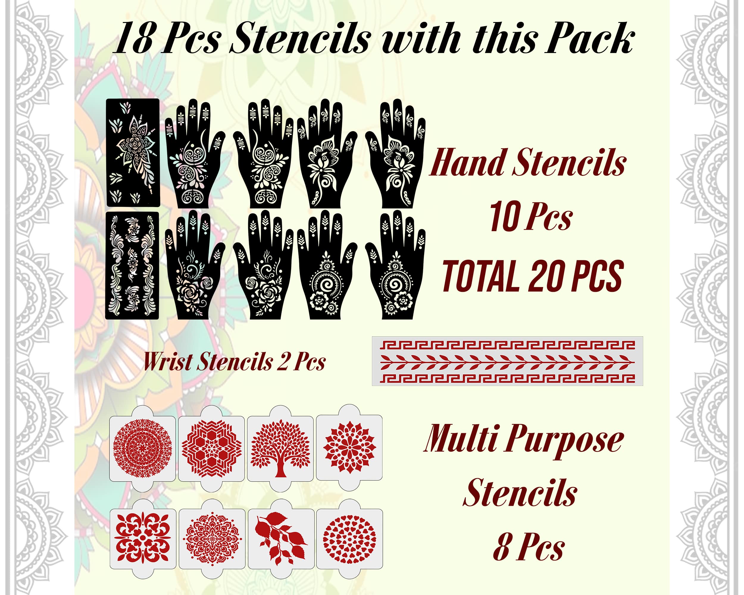 20Pcs Reusable Henna Stencil Kit - Latest Mehandi Designs for Girls, Women, Kids & Teens | Perfect for Parties, Weddings & Festive Body Art (D-2020)