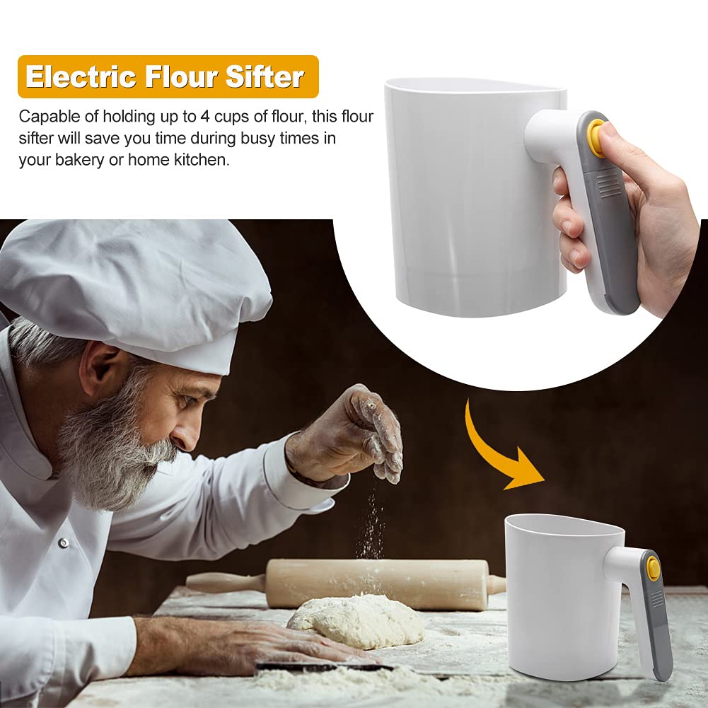 Kakalote Electric Flour Sifter for Baking - Battery Powered Stainless Steel Mesh Sieve with Ergonomic Handle - Easy Clean Kitchen Tool for Pastry, Cake & Bread Making - Perfect for Home Bakers & Professional Chefs
