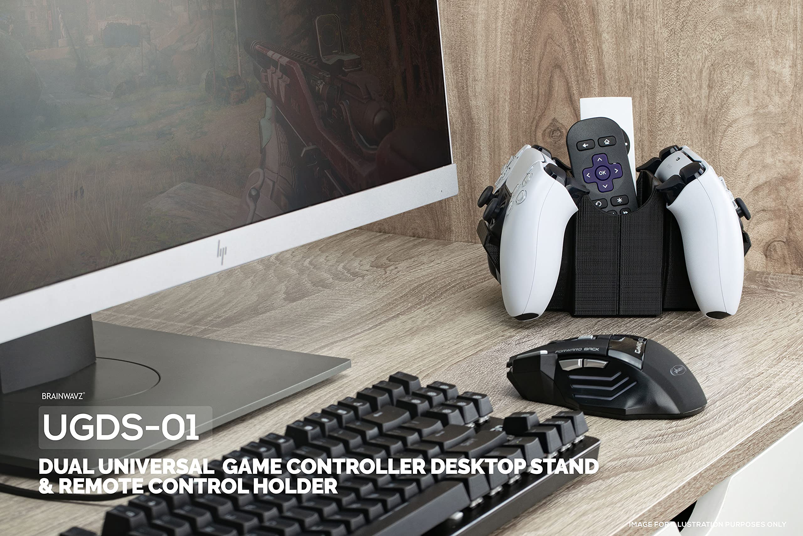 BRAINWAVZ Universal Dual Game Controller Holder & Storage Stand for Xbox ONE, PS5, PS4, PC - Organize Gaming Accessories & Reduce Desk Clutter (UGDS-01) - Perfect for Gaming Setup and Living Room Organization
