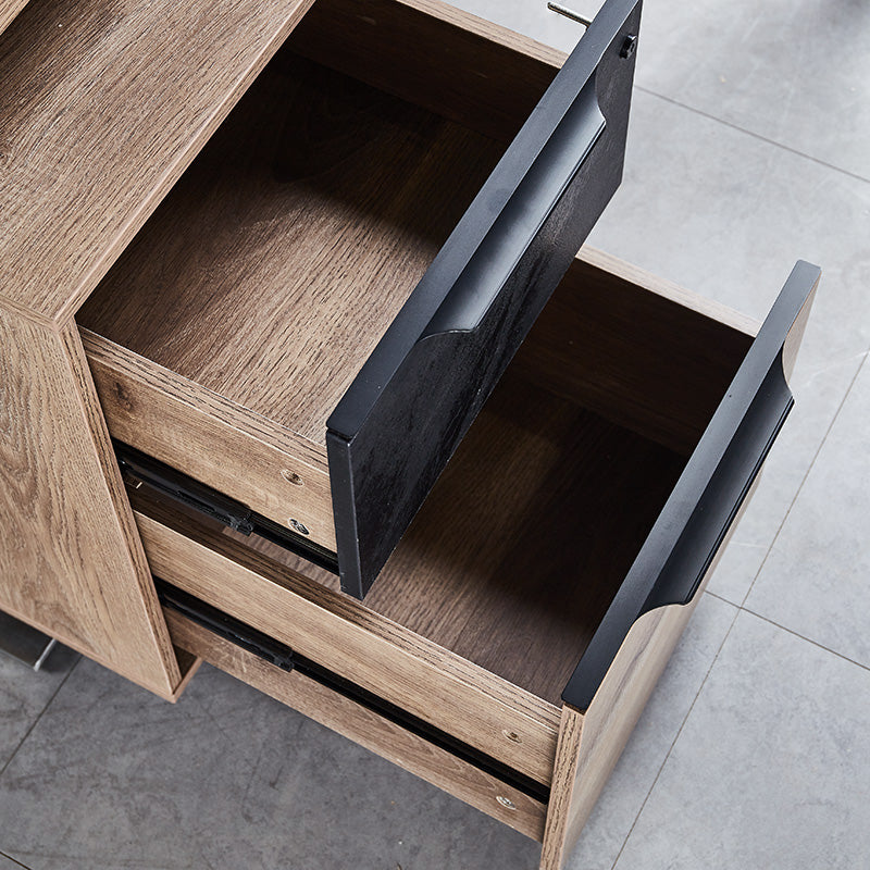 Daxton 41cm Mobile Pedestal Cabinet - Warm Oak & Black Finish | Rolling Storage for Office, Living Room & Bedroom Organization