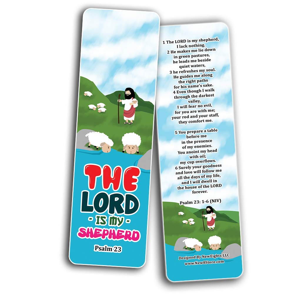 Psalm 23 The Lord is My Shepherd Bookmarks (12-Pack) - Religious Gift for VBS, Sunday School, Easter, Baptism, Thanksgiving & Christmas - Encouragement Cards for Kids, Boys & Girls - Perfect for Daily Bible Reading & Prayer Time