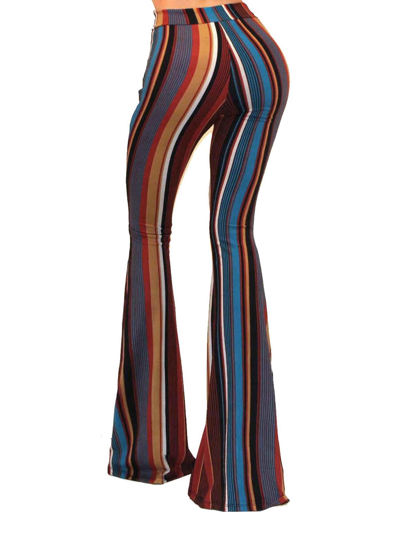 Women's Sexy High Waisted Flare Pants - Boho Printed Stretchy Bell Bottom Leggings for Casual Wear & Party Outfits | Comfortable Retro 70s Style Yoga Pants