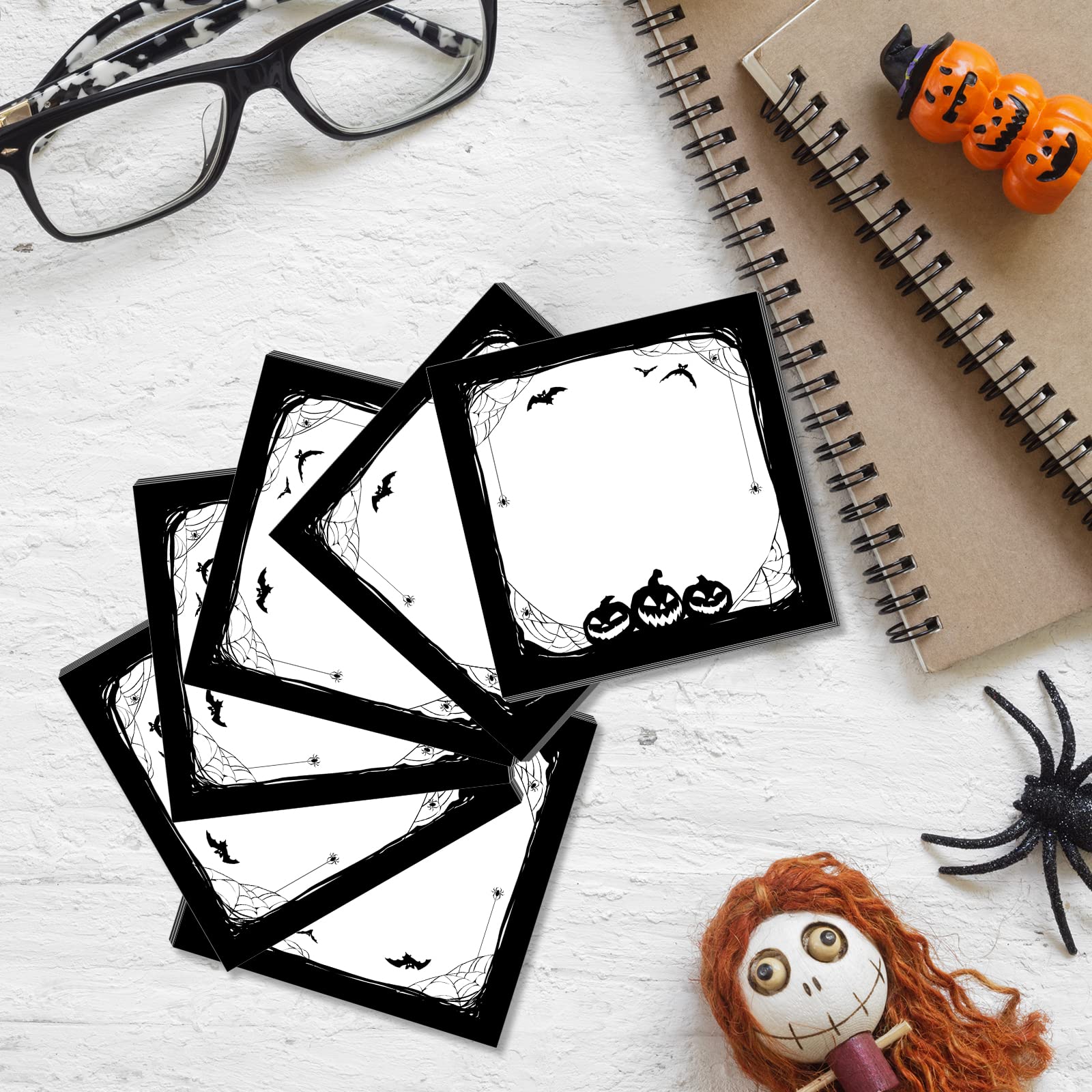 Halloween Sticky Notes - 450 Self-Adhesive Removable Note Pads with Spider, Pumpkin & Bat Designs for Work, Study & Office Organization - 3 Styles, 9 Pads (50 Sheets Each) - Perfect for Halloween Decor, School Supplies & Gift Giving