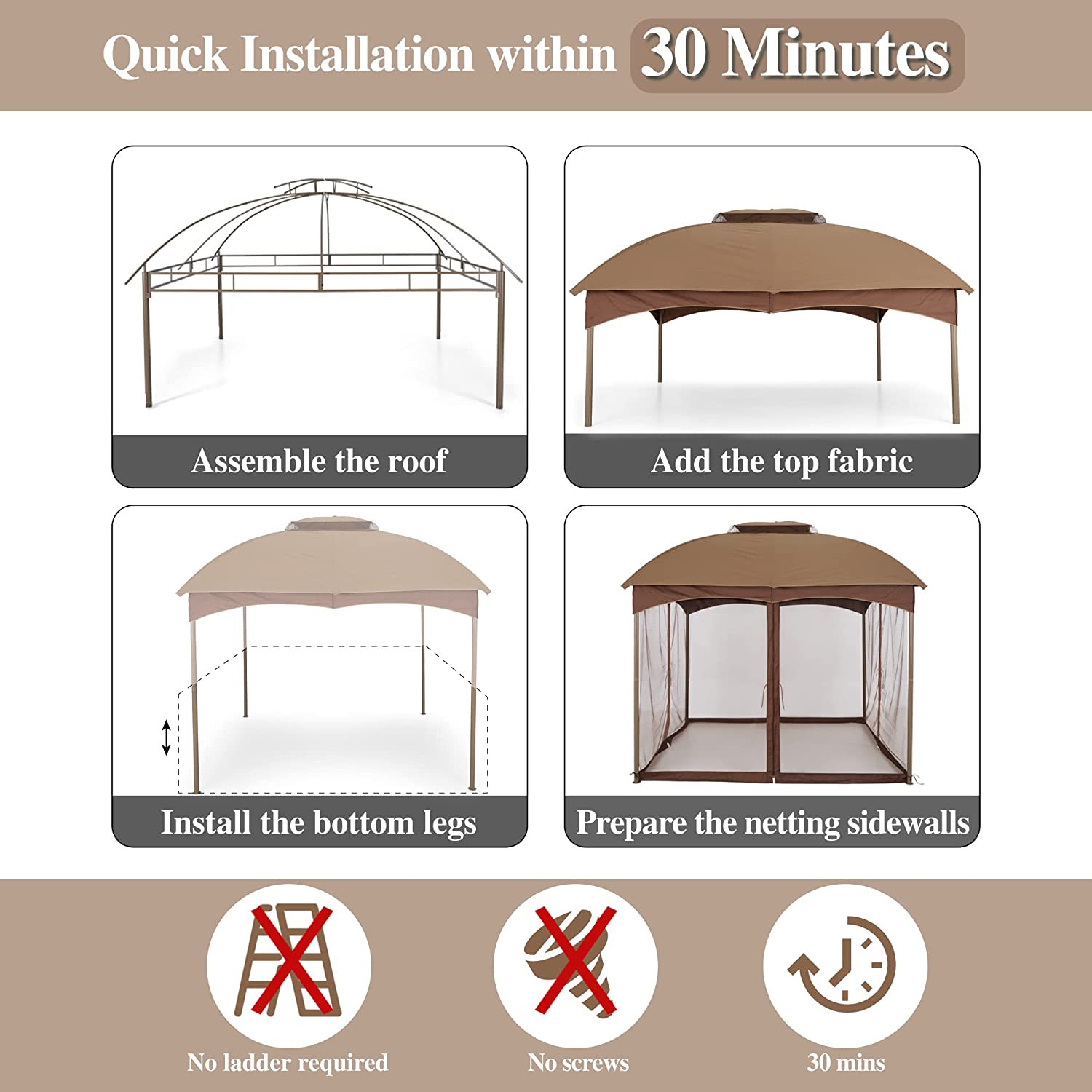 Phi Villa 2 Sizes Soft Top Canopy Gazebo - Double Roof Outdoor Patio Shelter with Mesh Netting Curtains for Backyard, Garden, and Poolside Relaxation