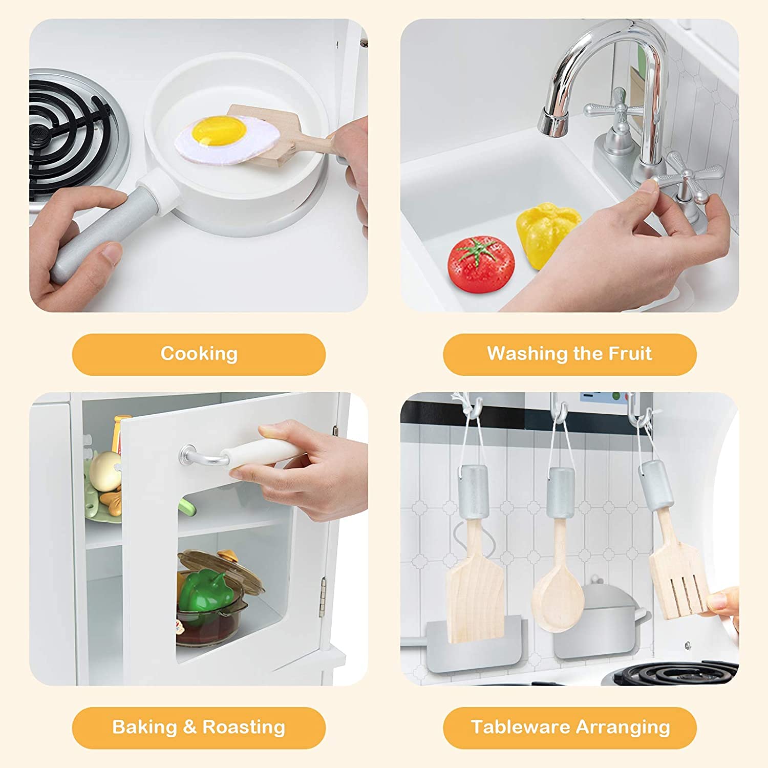 Fireflowery Kids Kitchen Playset with Simulated Sound - Pretend Play Kitchen Toy for Toddlers Ages 3+ | Includes Utensils, Blackboard, Sink, Stovetop & Cabinets | Perfect Gift for Birthday & Christmas | Encourages Imaginative Play & Learning