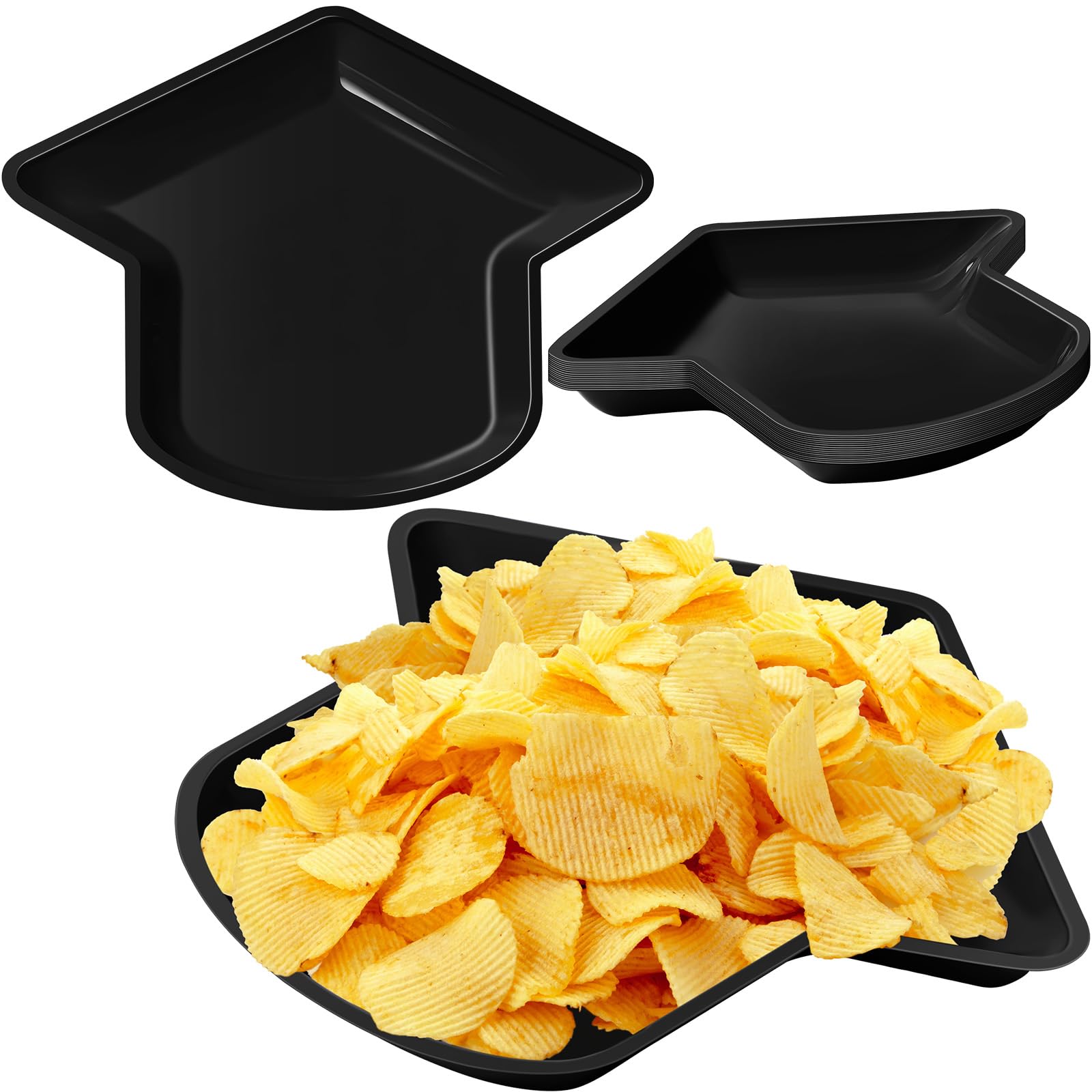 24-Pack Graduation Party Plates - Black Grad Hat Shaped Disposable Plates (11.6