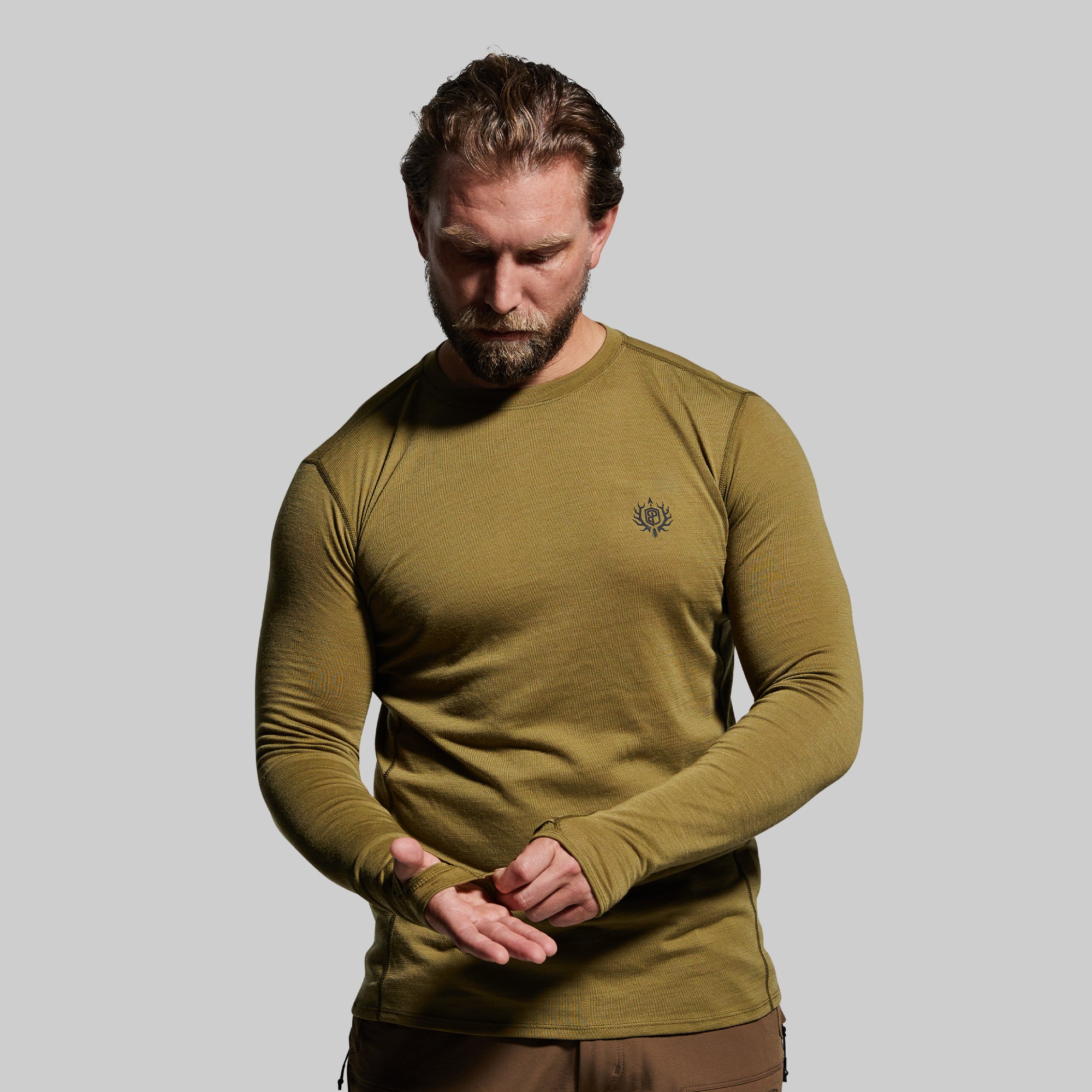 Men's Ridgeline Base Layer Top - Thermal Underwear Shirt for Cold Weather, Hiking & Outdoor Activities (Deep Moss Green)
