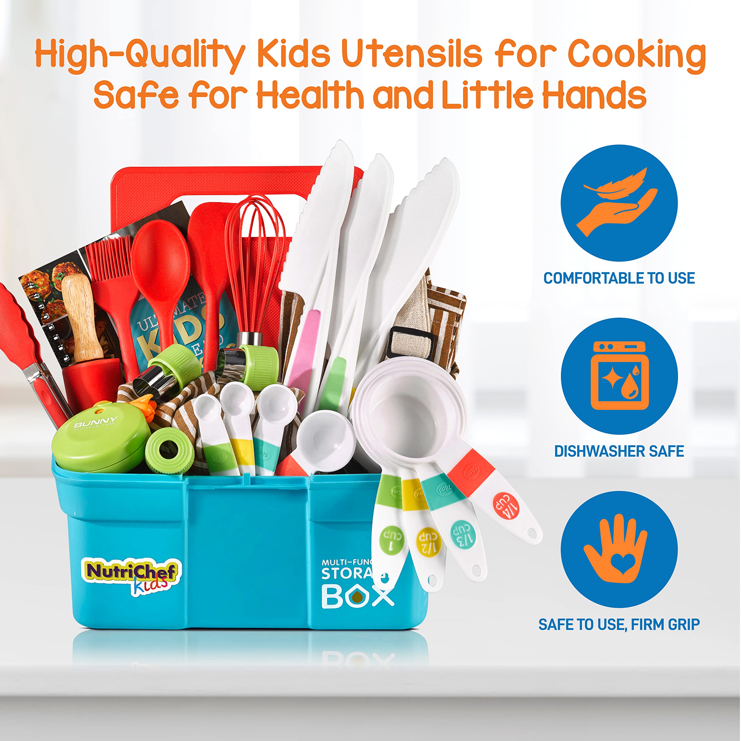 NutriChef Kids Cooking & Baking Set - Complete Kitchen Utensils for Boys & Girls Ages 4+ | Includes Chef Apron, Safe Nylon Knives & Baking Tools | Perfect Gift for Young Chefs | Ideal for Pretend Play, Cooking Classes & Family Baking Activities