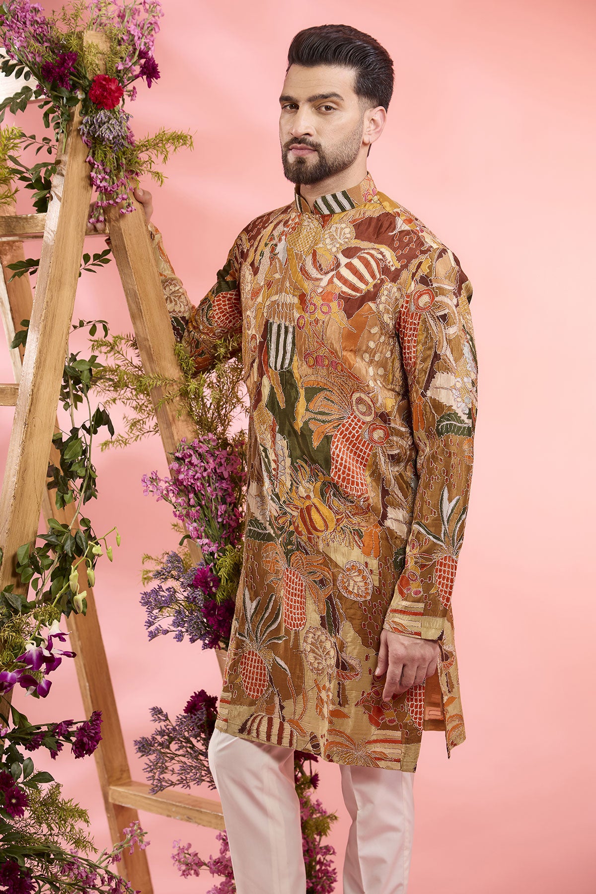 Peach Crepe Silk Embroidered Kurta for Women - Elegant Handcrafted Indian Tunic Top - Perfect for Festivals, Weddings & Special Occasions