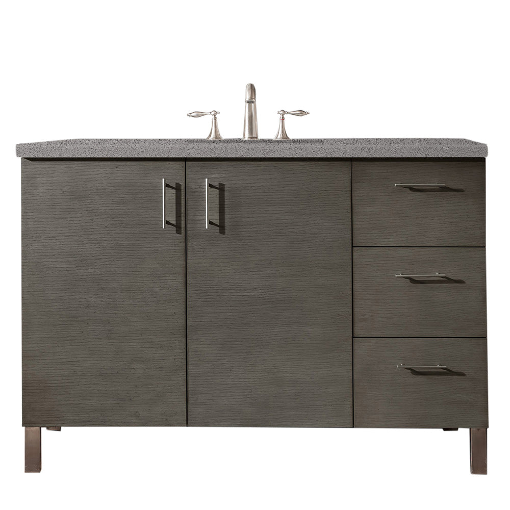 Metropolitan 48 Inch Single Bathroom Vanity with Grey Quartz Top - Silver Oak Finish - Modern Bathroom Storage Solution for Small Spaces & Powder Rooms