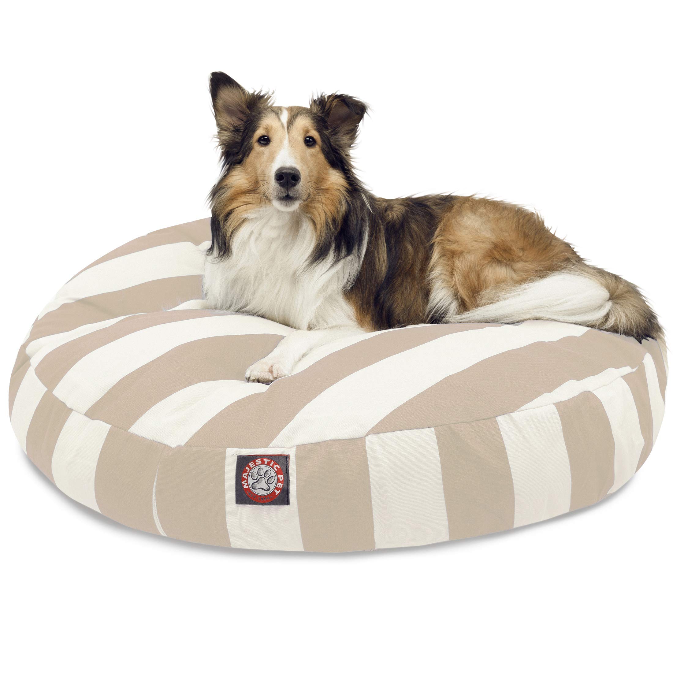 Majestic Pet Indoor & Outdoor Vertical Stripe Round Dog Bed - Removable Washable Cover - Medium Size (Sand Color) - Perfect for Living Room, Patio & Kennel