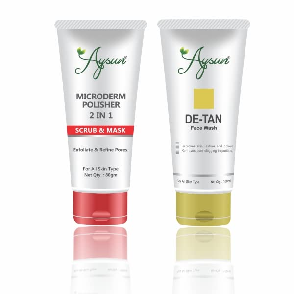 Aysun Microdermabrasion Face Scrub & De-Tan Face Wash Combo Pack of 2 - Exfoliating & Brightening Skincare Duo for Glowing Skin | Perfect for Daily Cleansing & Tan Removal