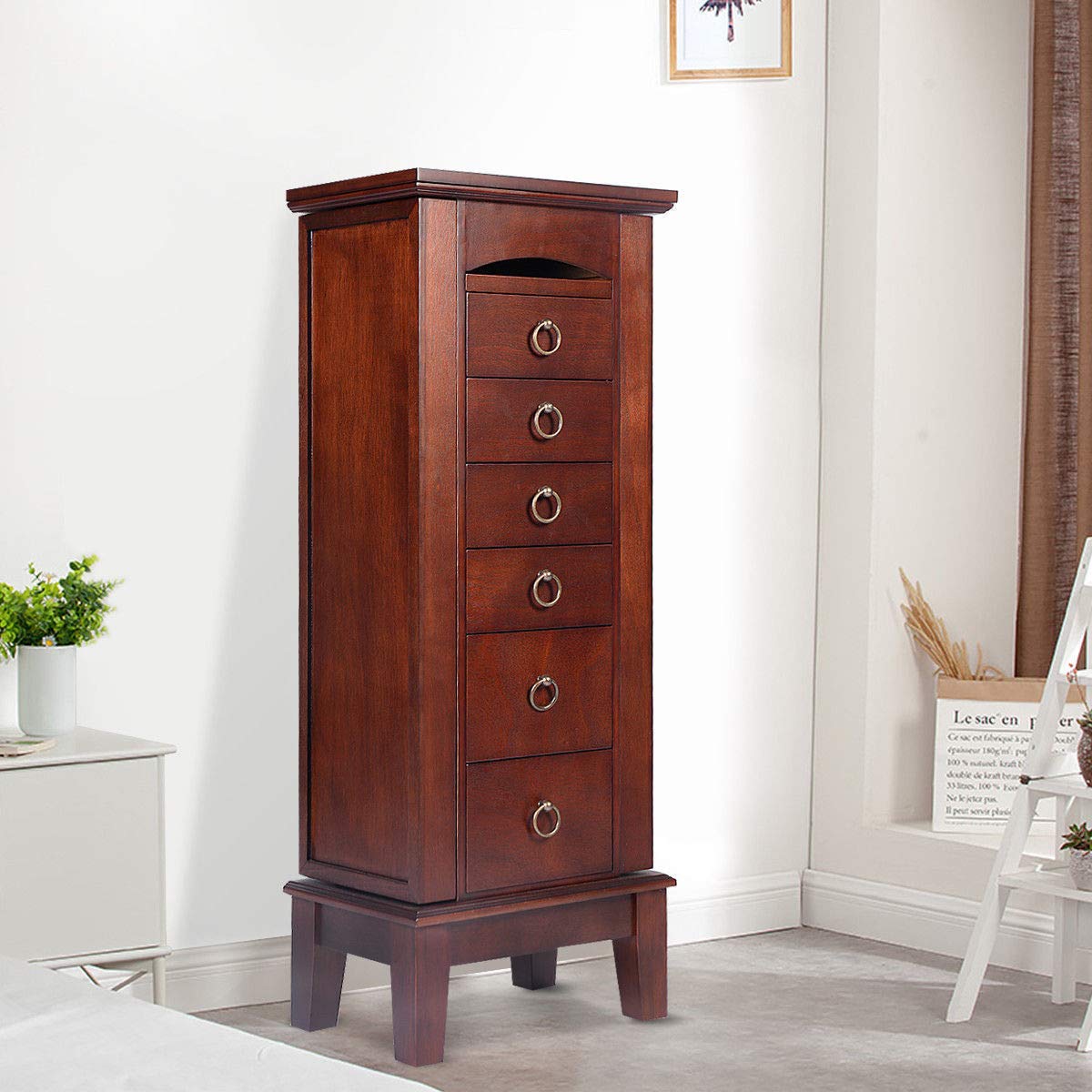 Wooden Jewelry Cabinet Armoire - Storage Organizer with Drawers for Necklaces, Rings & Accessories | Perfect for Bedroom, Closet & Vanity Organization