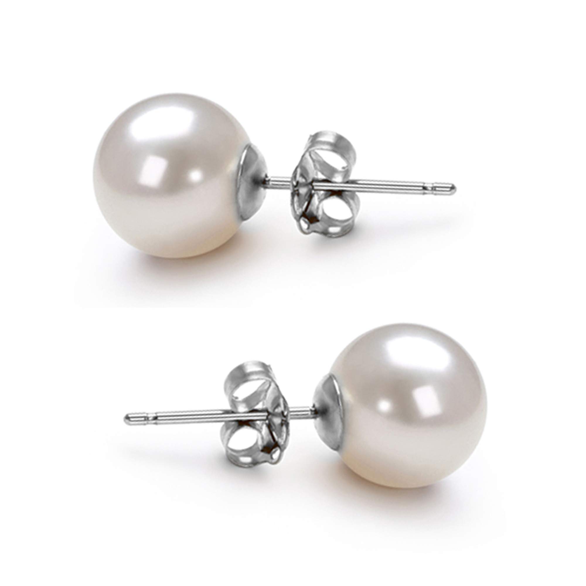 AAA 6-10mm White Freshwater Cultured Pearl Earrings in Sterling Silver - Elegant Pearl Stud Earrings for Women, Perfect for Weddings, Parties & Daily Wear - Orien Jewelry
