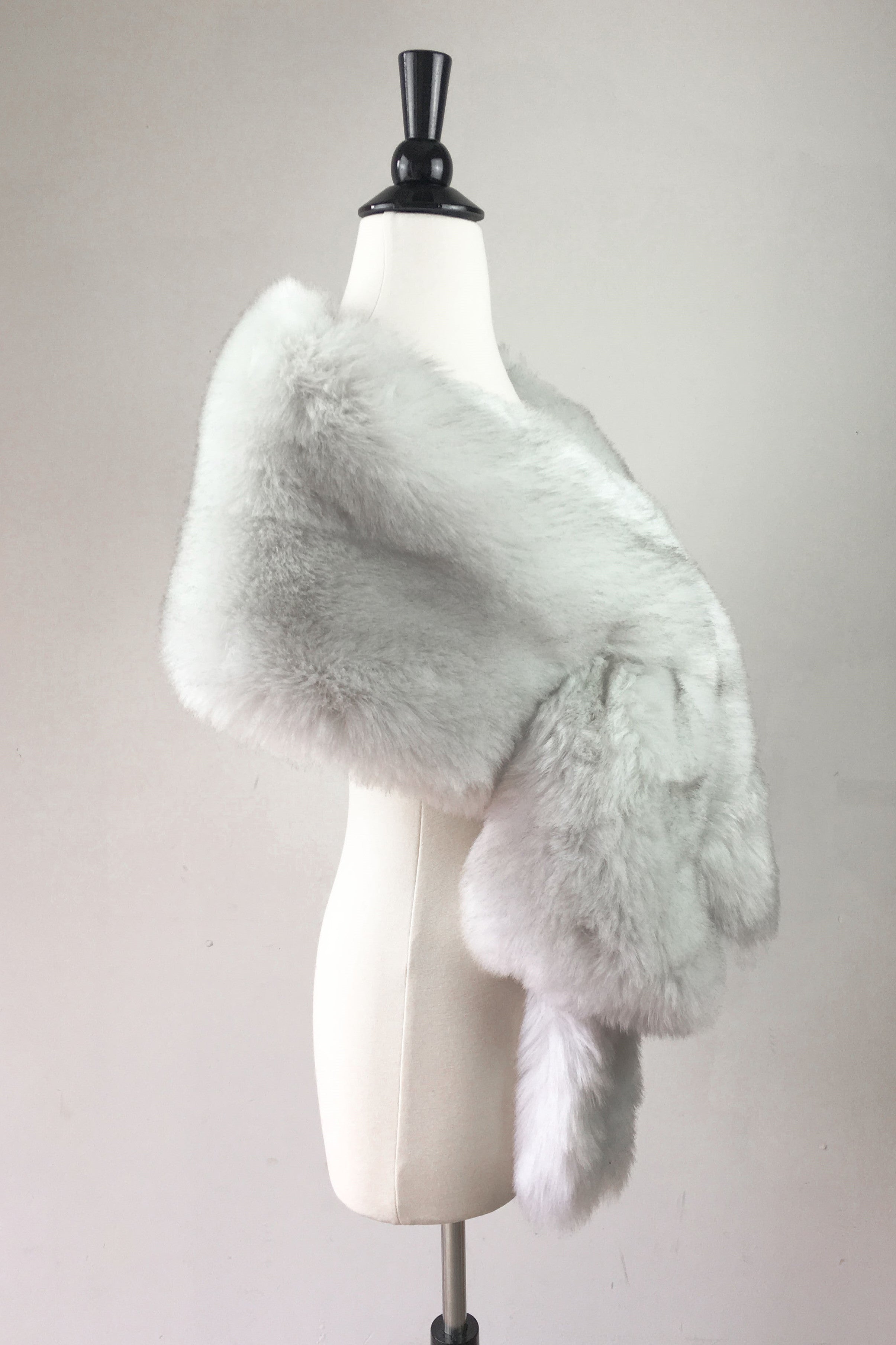 Lilian LGry01 Light Gray & Silver Fur Shawl with Black Tips - Elegant Winter Wrap for Women, Perfect for Parties, Weddings & Cold Weather Fashion