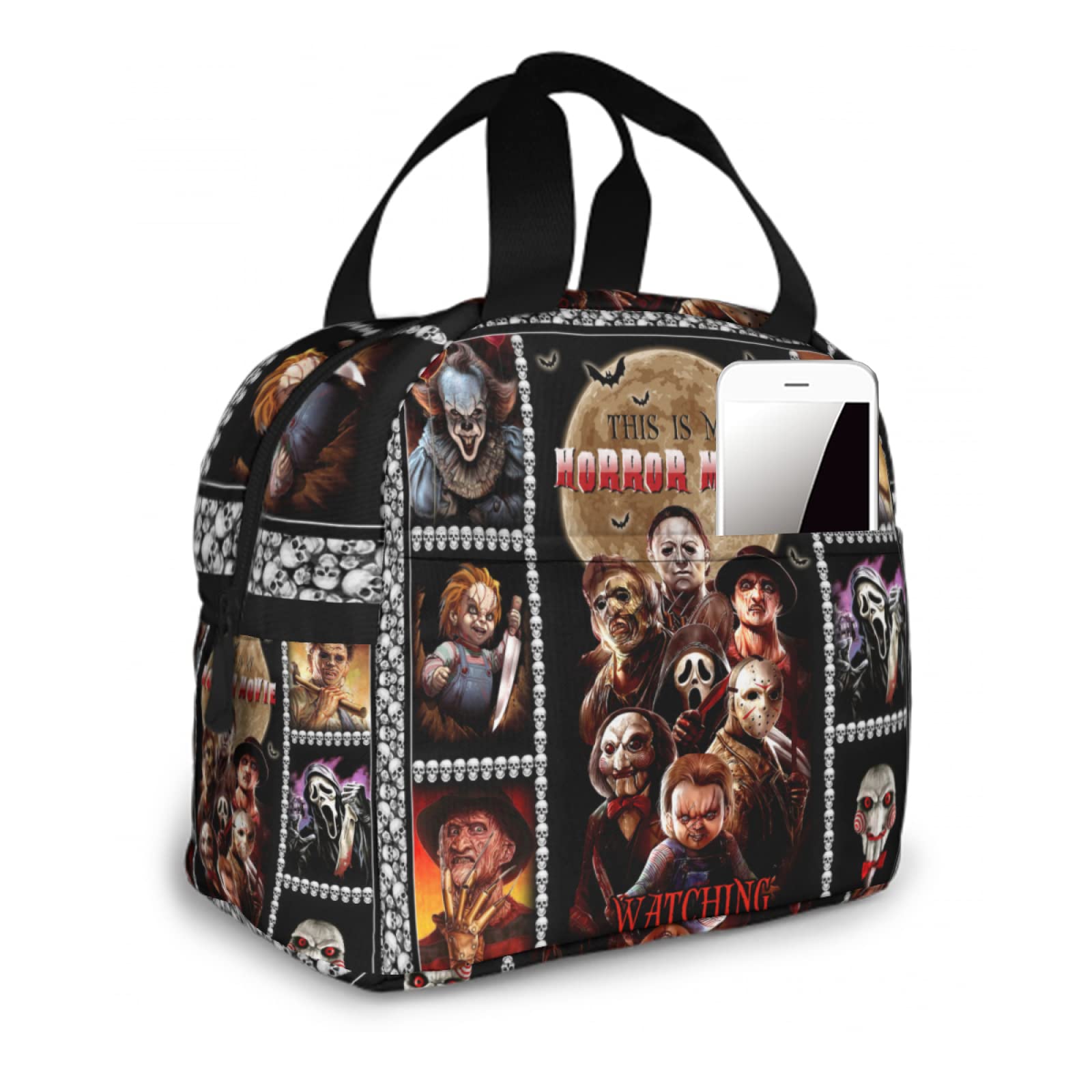 Horror Movie Themed Insulated Lunch Box - Thermal & Cold Keeping Lunch Tote Bag for School, Work, Picnics & Outdoor Activities | Halloween Gift Idea for Horror Fans