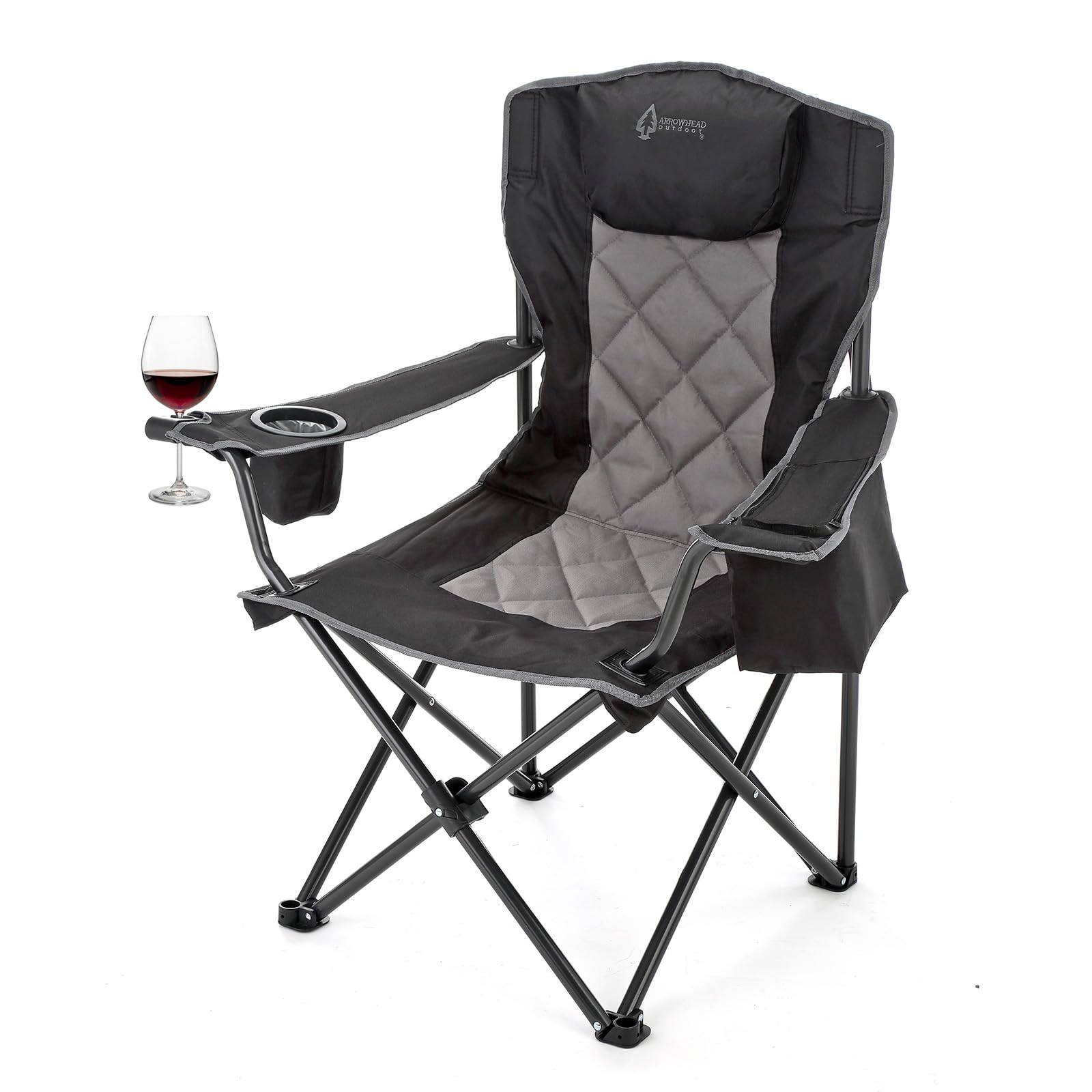 ARROWHEAD OUTDOOR Portable Folding Camping Quad Chair with 6-Can Cooler, Cup & Wine Glass Holders, Heavy-Duty Carrying Bag, Padded Armrests, Headrest & Seat, Supports up to 450lbs, USA-Based Support - Perfect for Camping, Backyard Relaxation, and Outdoor Events