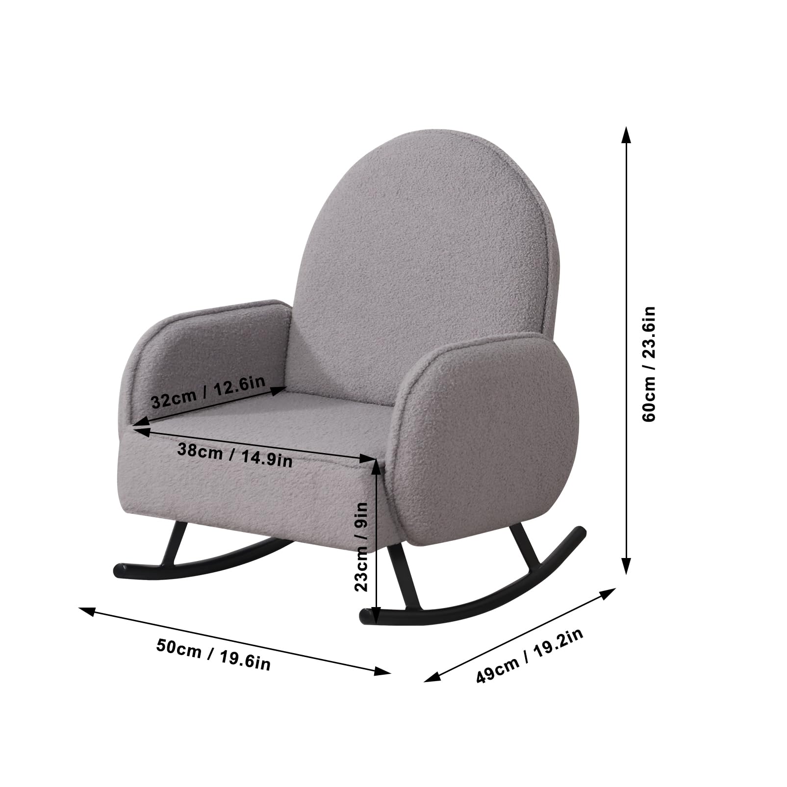 **Baby Rocking Chair with Sherpa Fabric & Metal Base - Toddler Armchair for Boys & Girls - Kids Sofa & Rocking Chair for Nursery, Playroom & Relaxation (Grey)**