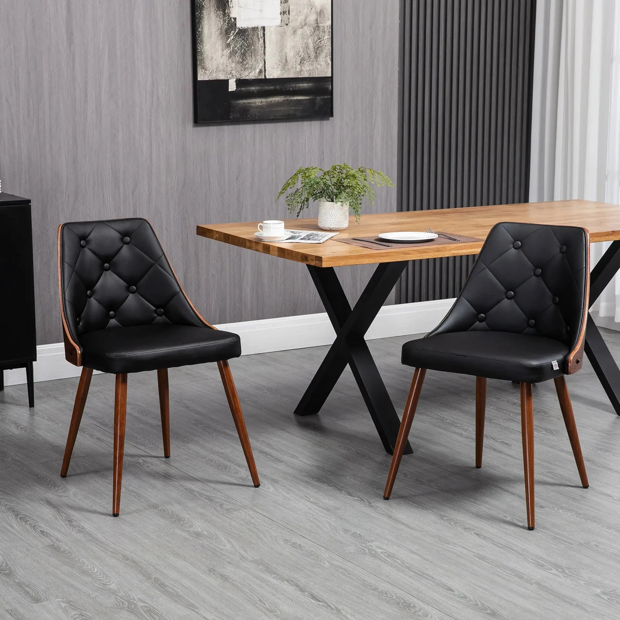 Premium Tufted Faux Leather Dining Chairs Set of 2 - Modern Kitchen & Dining Room Furniture - Available in Black & Brown for Home, Restaurant & Office Decor