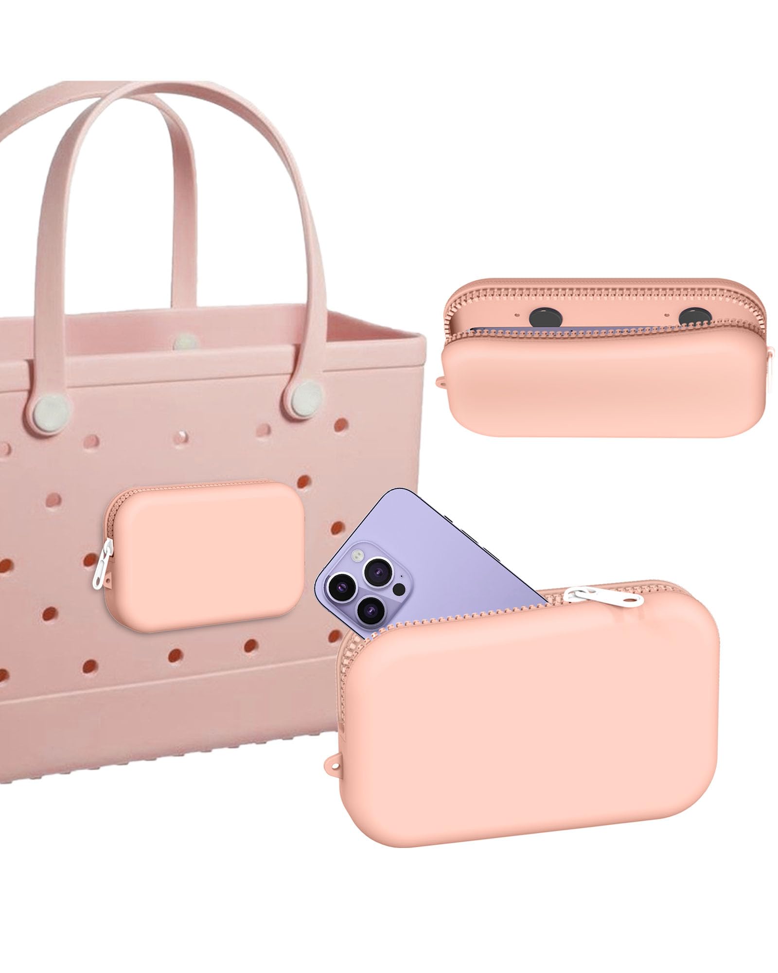 **Silicone Phone Holder for Bogg Bag - Pink Beach Bag Accessory for iPhone & Android Phones - Perfect for Beach Trips, Poolside, and Outdoor Adventures**