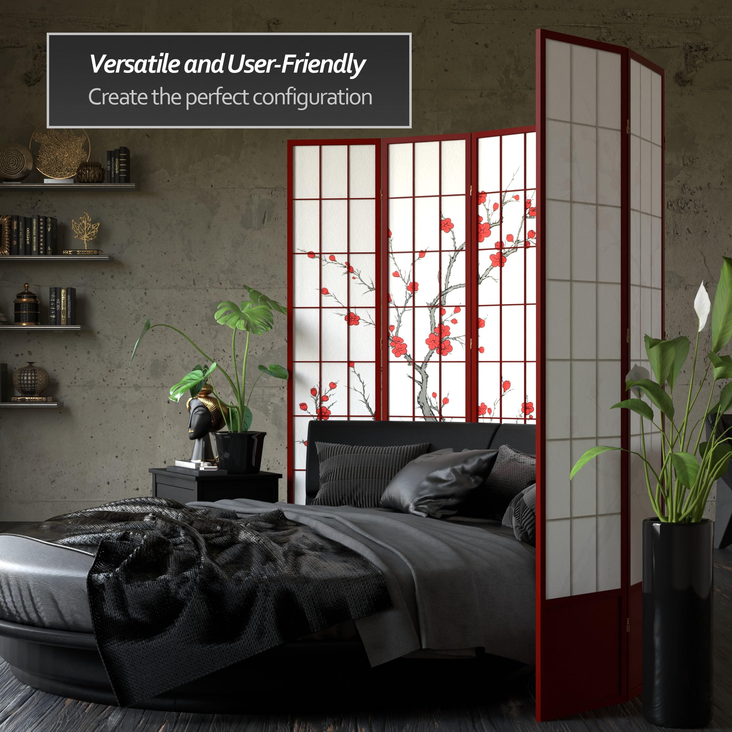 Red Lantern SS-84CBLSS Rosewood 5-Panel Room Divider Screen - Handcrafted Asian Style Privacy Partition for Living Room, Bedroom, or Office Decor