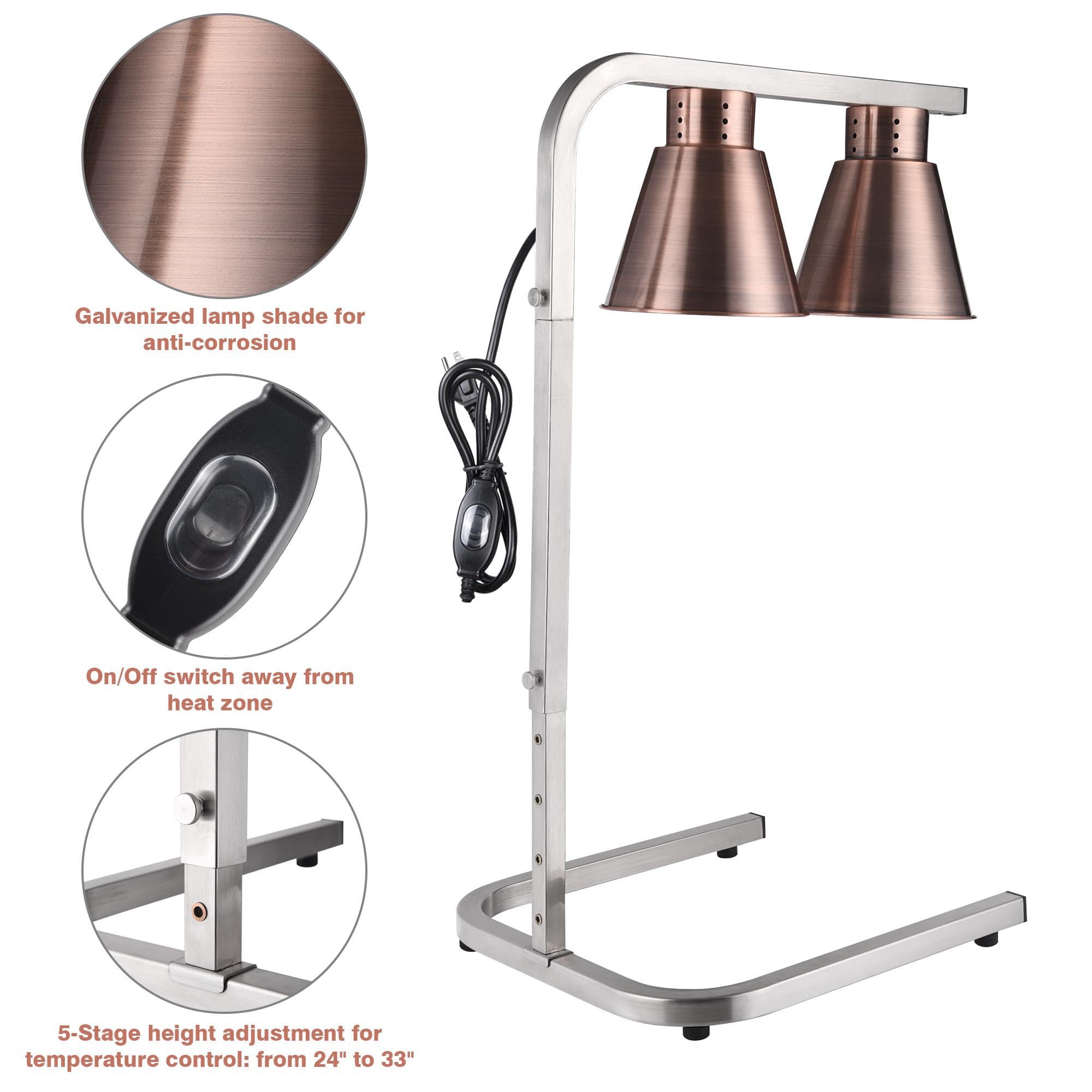 WeChef Commercial Heat Lamp - 2-Bulb Countertop Food Warmer for Buffet, Restaurants & Food Courts | Keep Meals Warm for Serving & Display