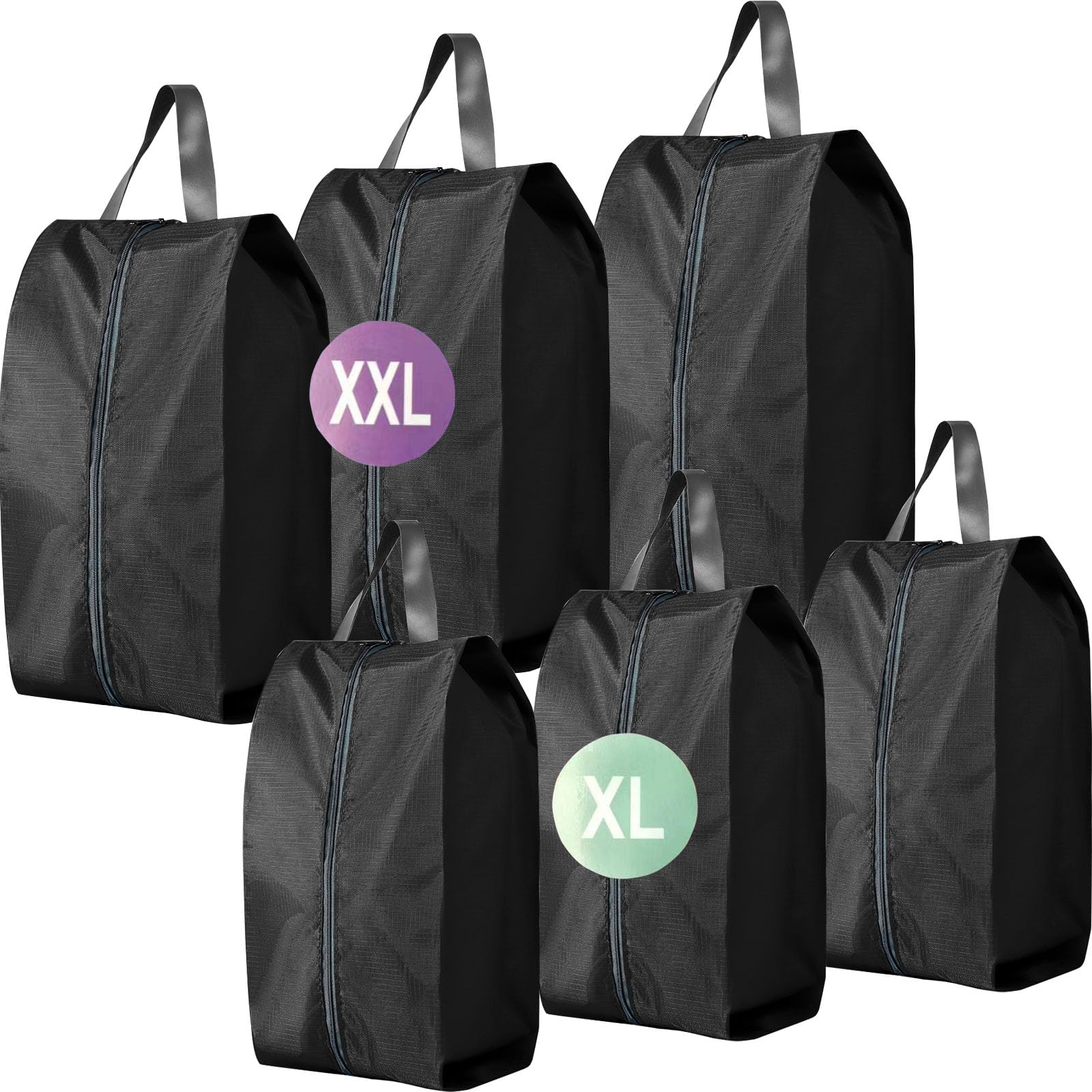 6-Piece Waterproof Nylon Shoe Travel Bag Set with Zipper - Perfect for Gym, Golf, Soccer, Bowling & Ballet Shoes - Durable Shoe Carrying Bag in Black - Ideal Travel Accessories for Sports Enthusiasts & Athletes