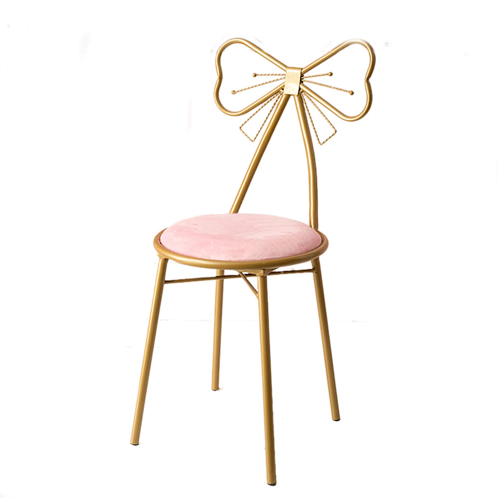 Elegant Pink Flannel Dressing Table Makeup Chair with Creative Butterfly Tie Backrest - Golden Wrought Iron Stool for Bedroom, Lounge & Reading | Perfect Vanity Seat, Dining Chair & Home Decor Accessory
