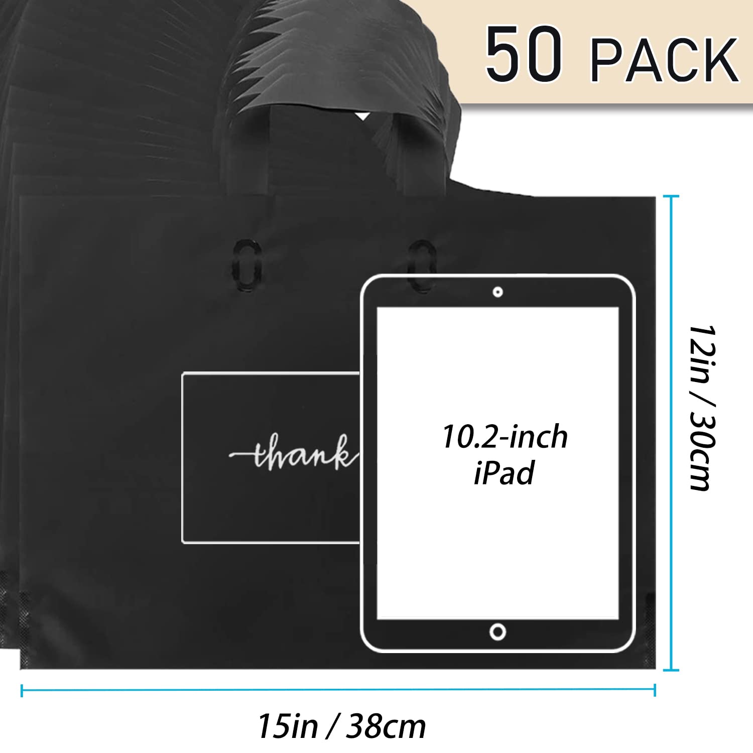 50Pcs 12x15In Extra Thick 3.15Mil Reusable Plastic Shopping Bags with Soft Loop Handle - Retail Merchandise Bags for Boutique, Clothing Stores, Party Favors & Gift Bags | Perfect for Retail Packaging, Event Giveaways & Eco-Friendly Shopping