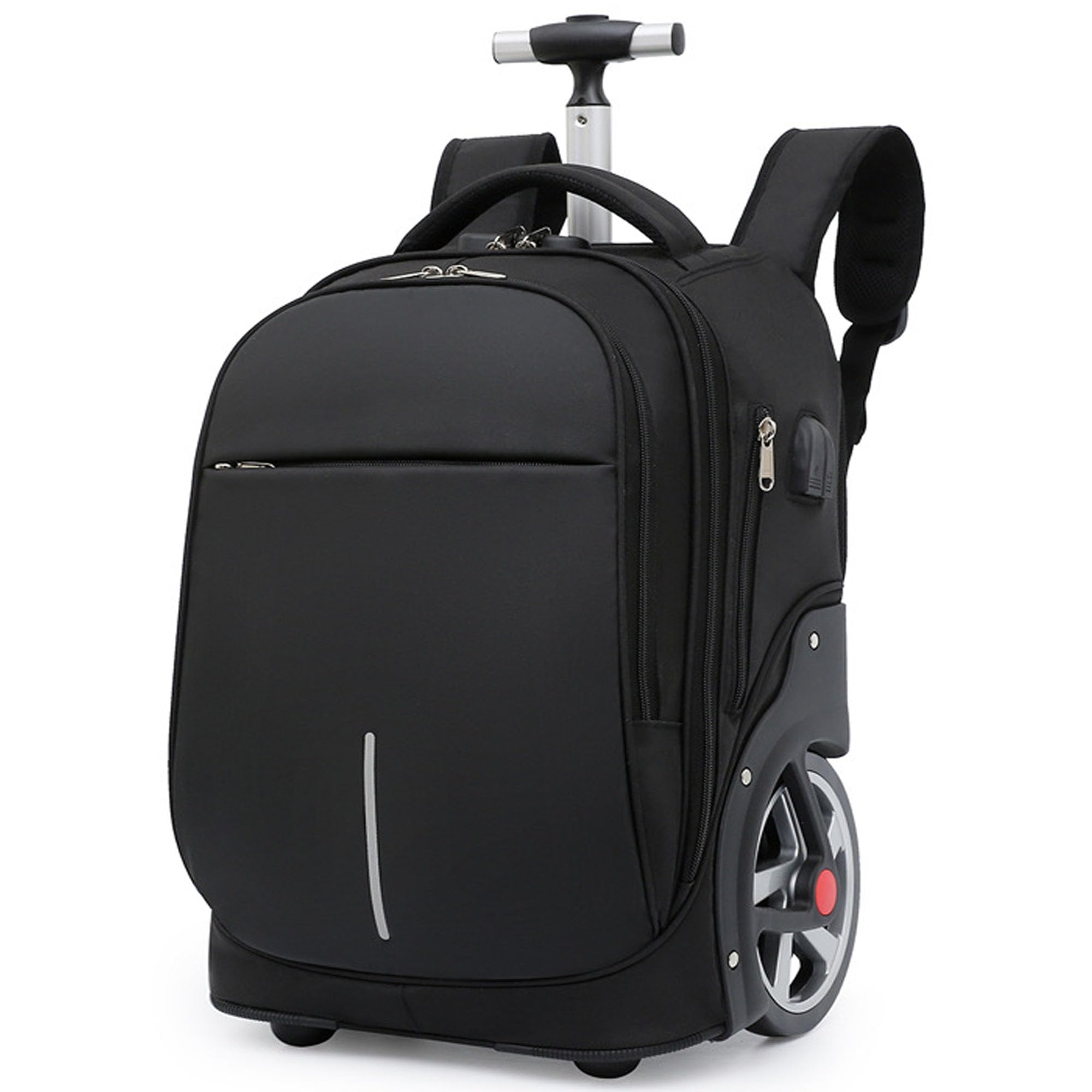 20 Inch Rolling Backpack for Adults with Wheels - Waterproof Laptop Compartment Fits 15.6 Inch, Anti-Theft Password Lock - Perfect for Travel, Business, School & Commuting (Black)
