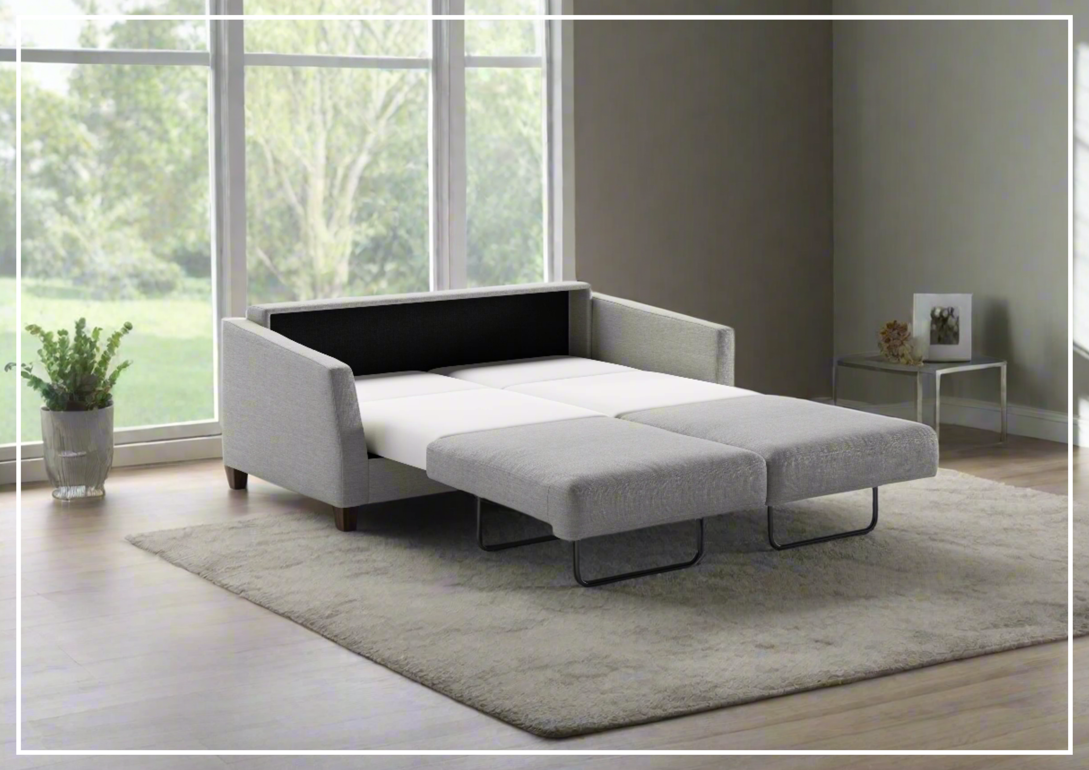 Luonto Monika Fabric Queen Sleeper Sofa with Wood or Chrome Legs - Convertible Sofa Bed for Small Spaces, Guest Rooms & Apartments