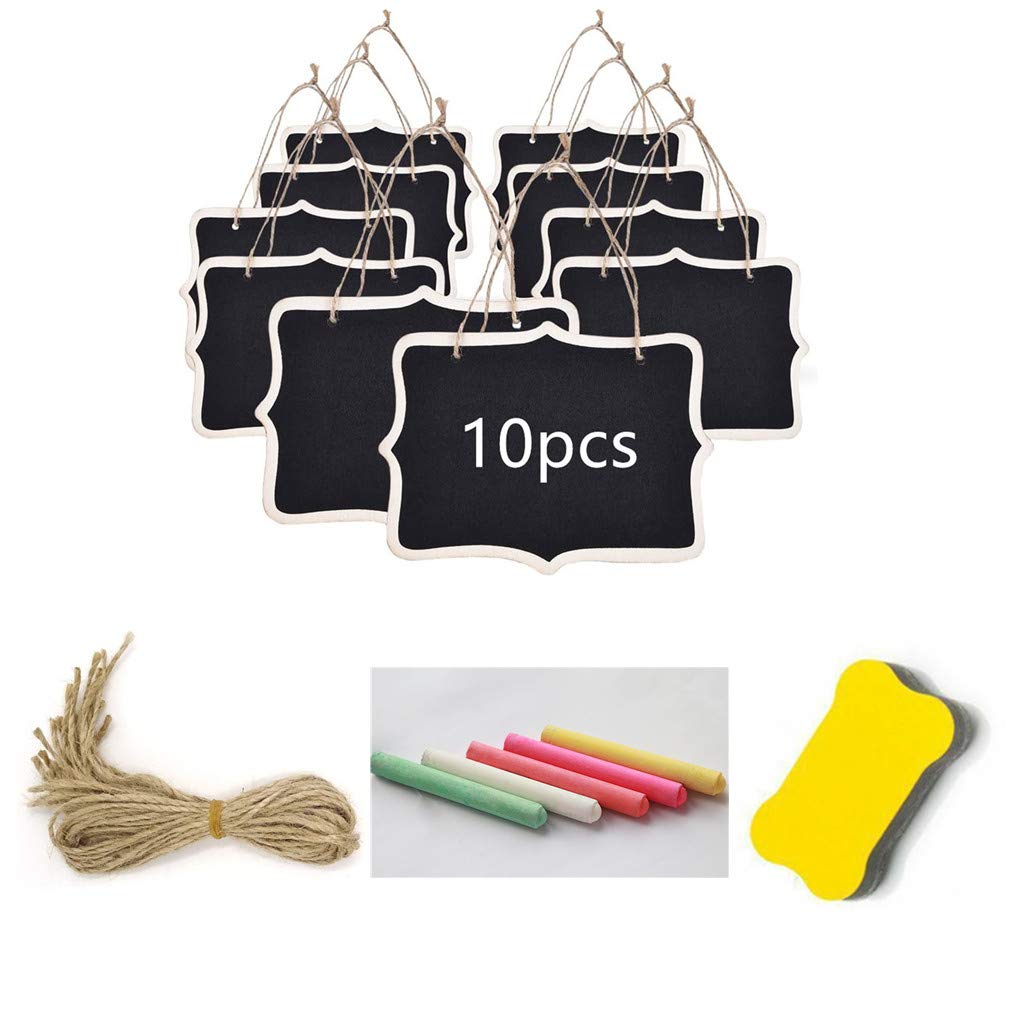 10 Pack Mini Chalkboard with Wooden Frame - Double Sided Hanging Blackboard Set Includes Chalk & Eraser - Perfect for Table Numbers, Home Decor, Party Favors, Restaurants, and DIY Craft Projects
