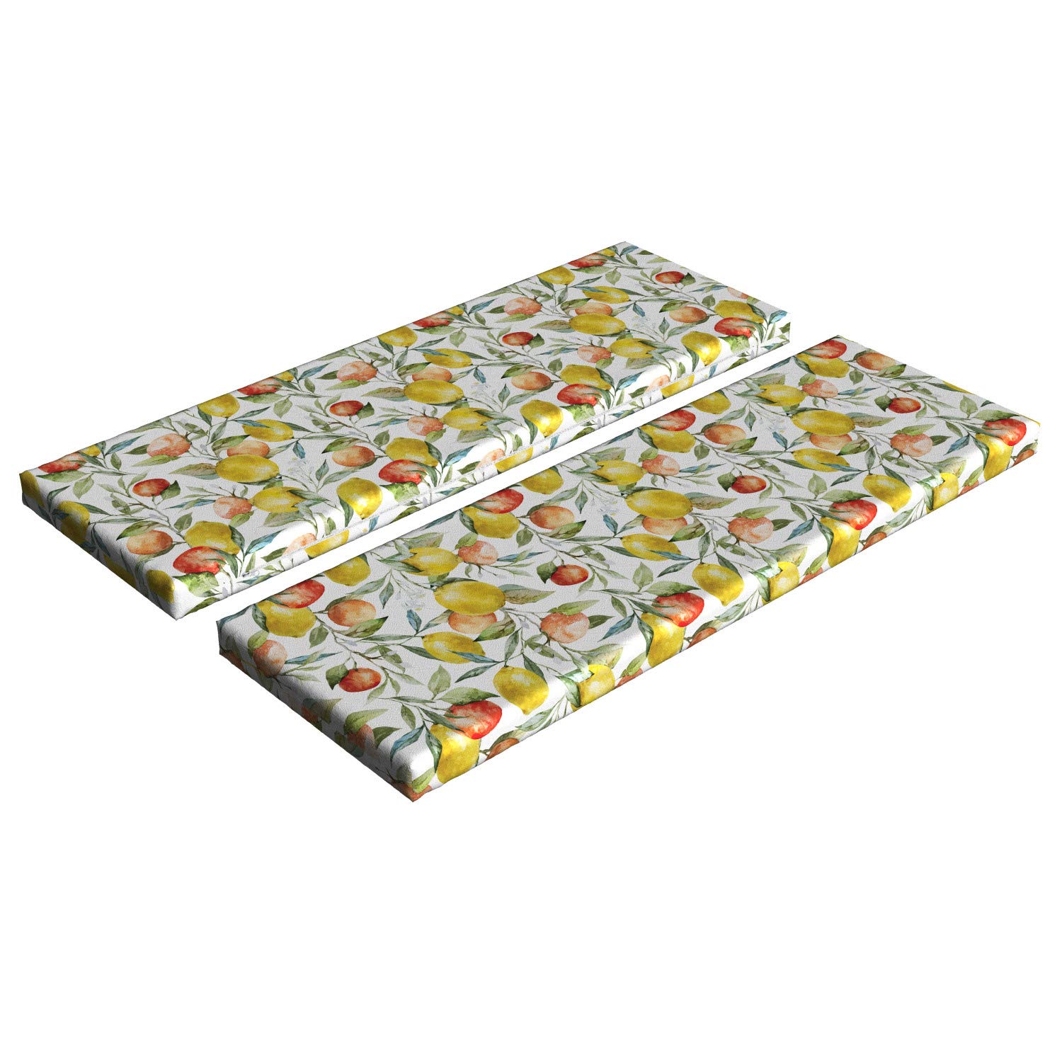 Ambesonne 2-Pack Nature Bench Cushion Set - Citrus Fruit Tree Branch Design in Lemon & Orange Colors, 45