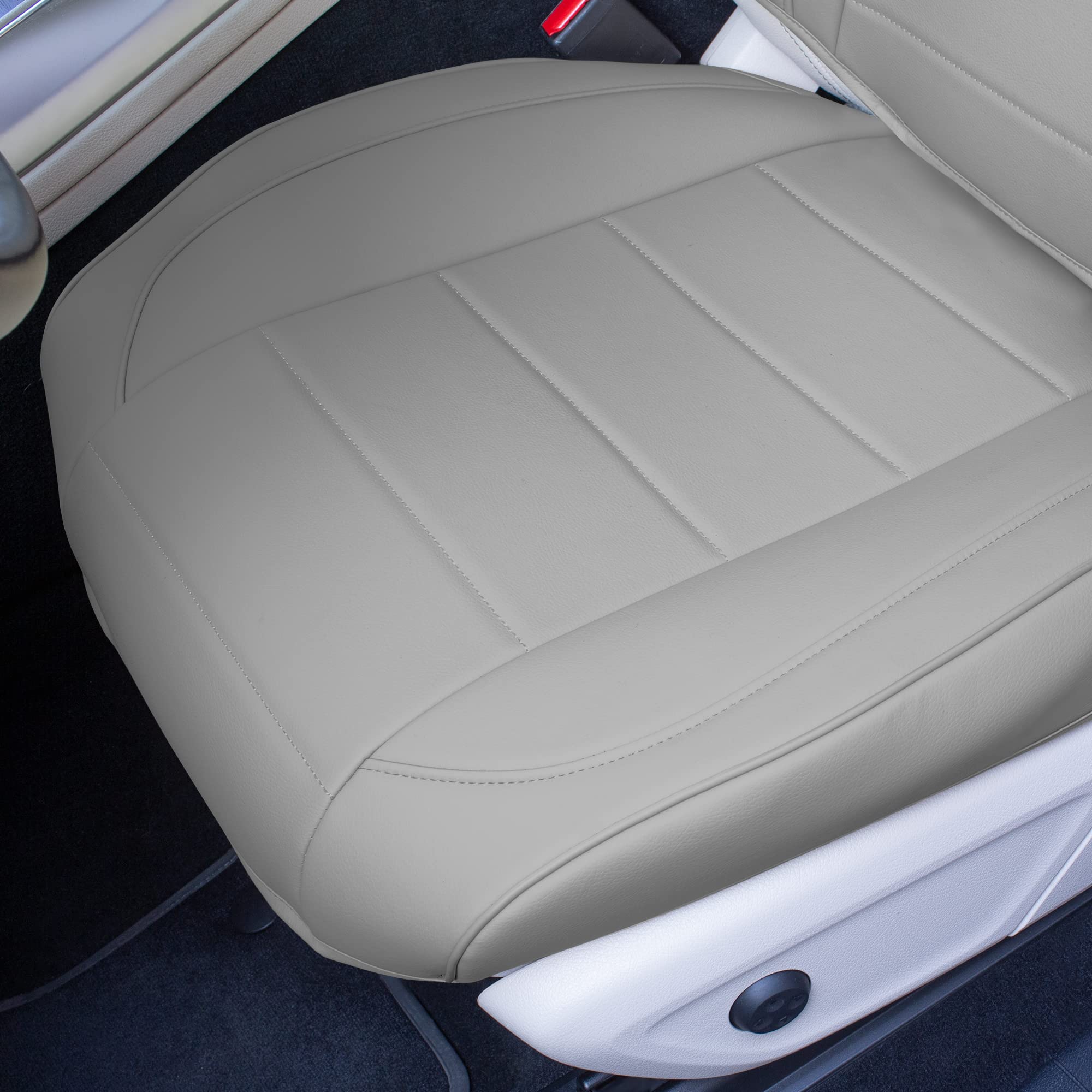 TLH Grande70 Luxe Faux Leather Gray Car Seat Cover Cushion - 2 Pack Waterproof Universal Fit Seat Covers for Cars, Trucks & SUVs | Sleek Pattern Design | Perfect for Daily Commute, Road Trips & Pet Protection