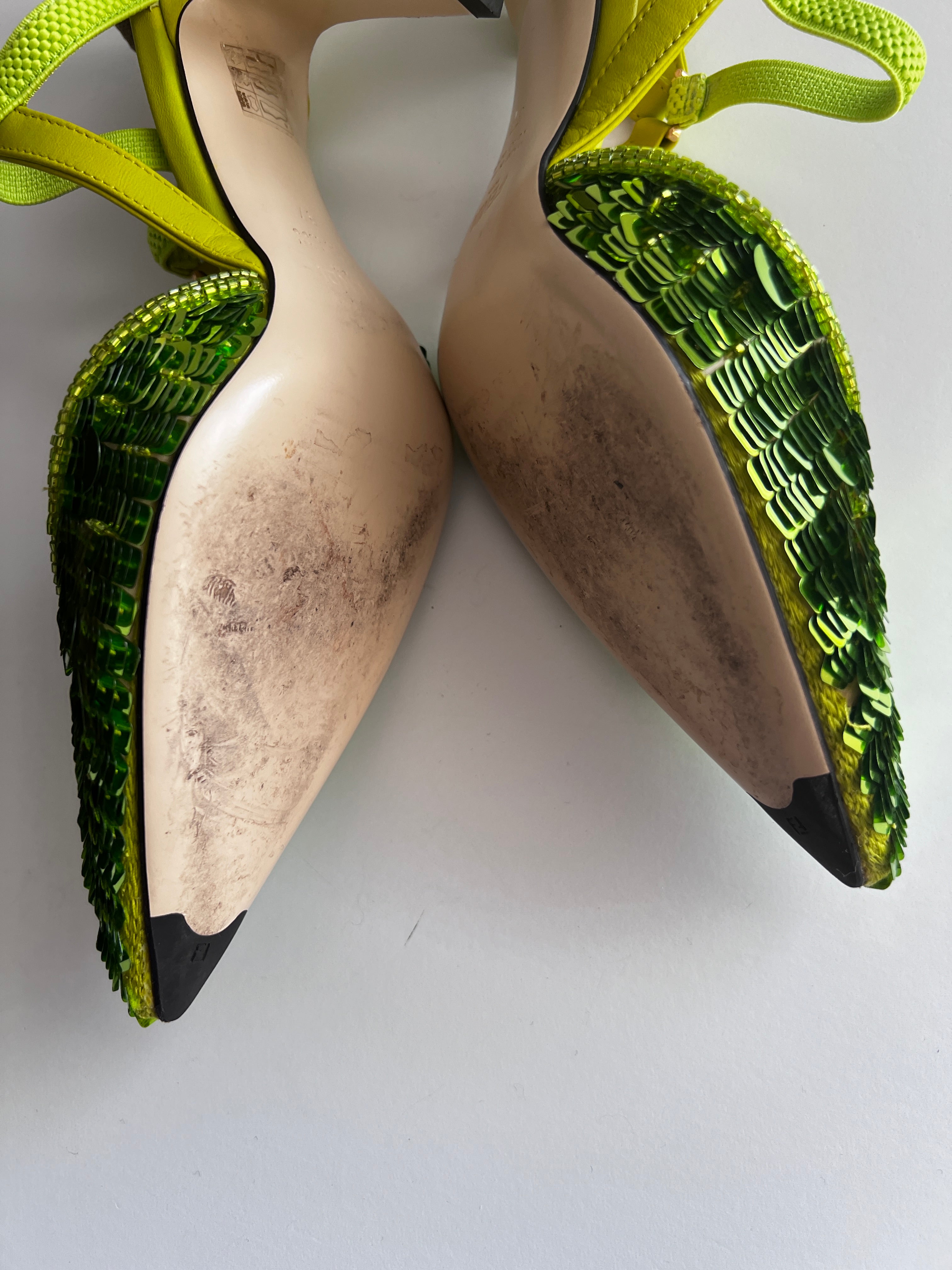 Fendi Women's Green Sequin High Heels Size 7 | Luxury Party Shoes for Evening Events, Weddings & Special Occasions