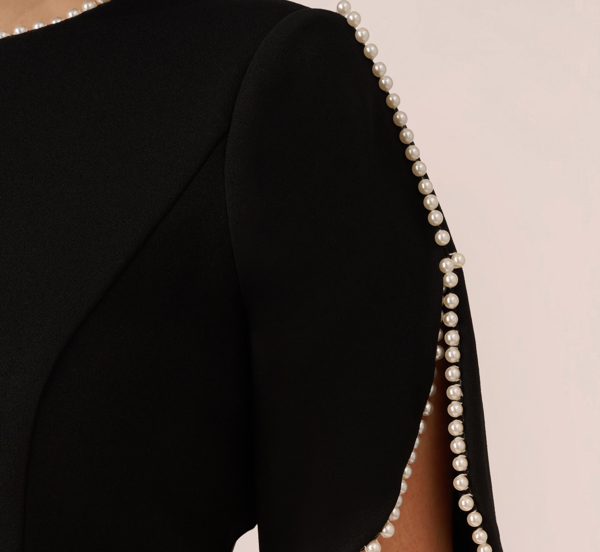 Elegant Plus Size Black Crepe Midi Sheath Dress with Pearly Trim - Perfect for Office Wear, Cocktail Parties & Special Occasions