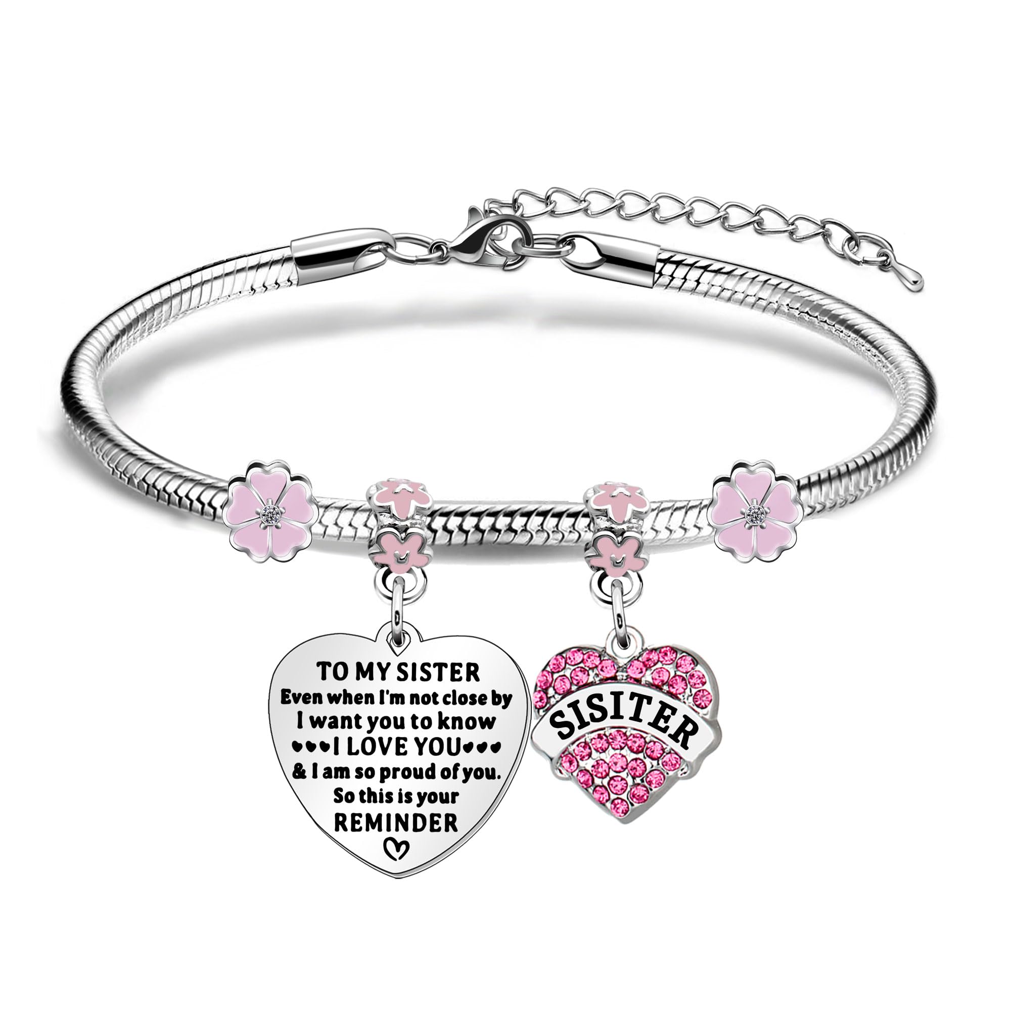 Mcaeou Sterling Silver Sister Charm Bracelet - Thoughtful Gift for Sister, Best Friend, Family & Friendship - Perfect for Christmas, Birthday, Graduation & Special Occasions