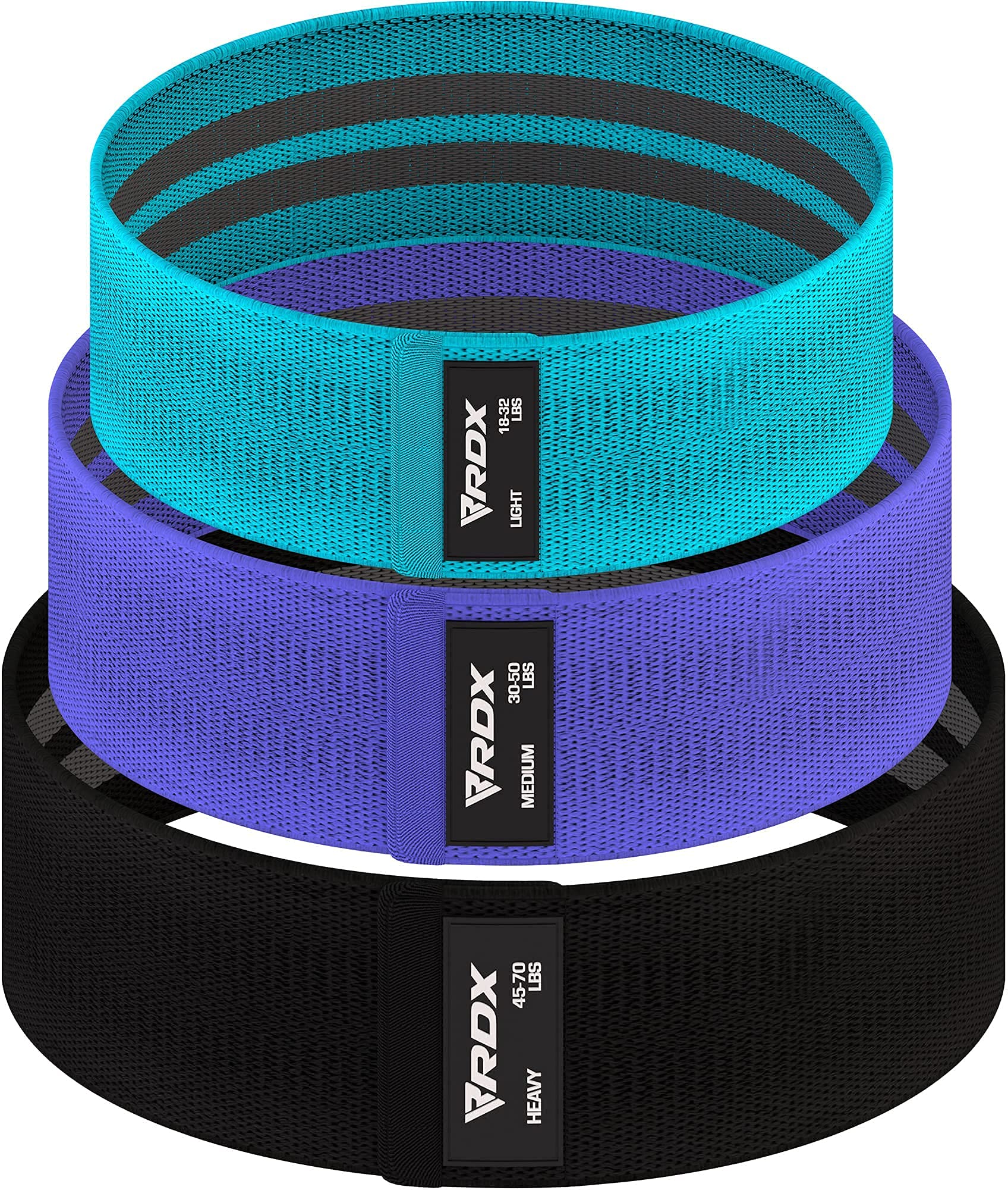 RDX Resistance Bands Set - 3 Levels Fabric Exercise Bands with Cotton Loops & Non-Slip Grip | CPSIA RoHS REACH Certified | Perfect for Yoga, Pilates, Leg & Glute Workouts | Home Gym & Fitness Equipment for Strength Training & Stretching