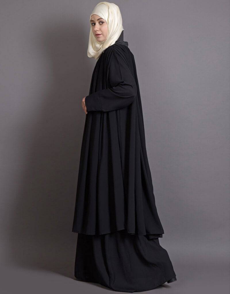 Elegant Black Arabic Embroidered Double Layer Abaya Dress for Women - Perfect for Parties, Weddings & Special Occasions