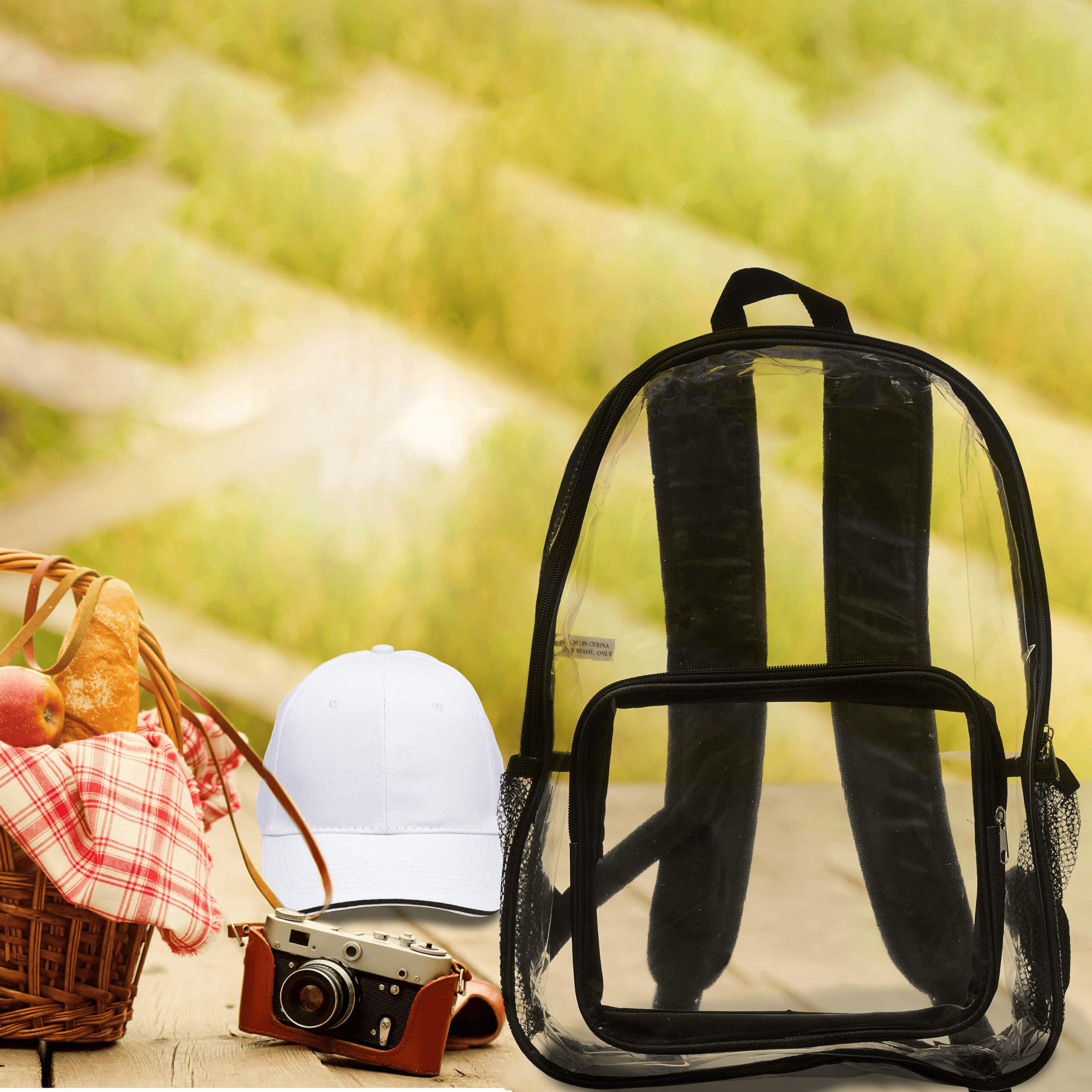 Heavy Duty Clear Plastic Backpacks Set of 6 - Waterproof PVC Travel Backpacks for School, Work & Gym | Bulk Pack with Reinforced Straps | Clear & Black Options