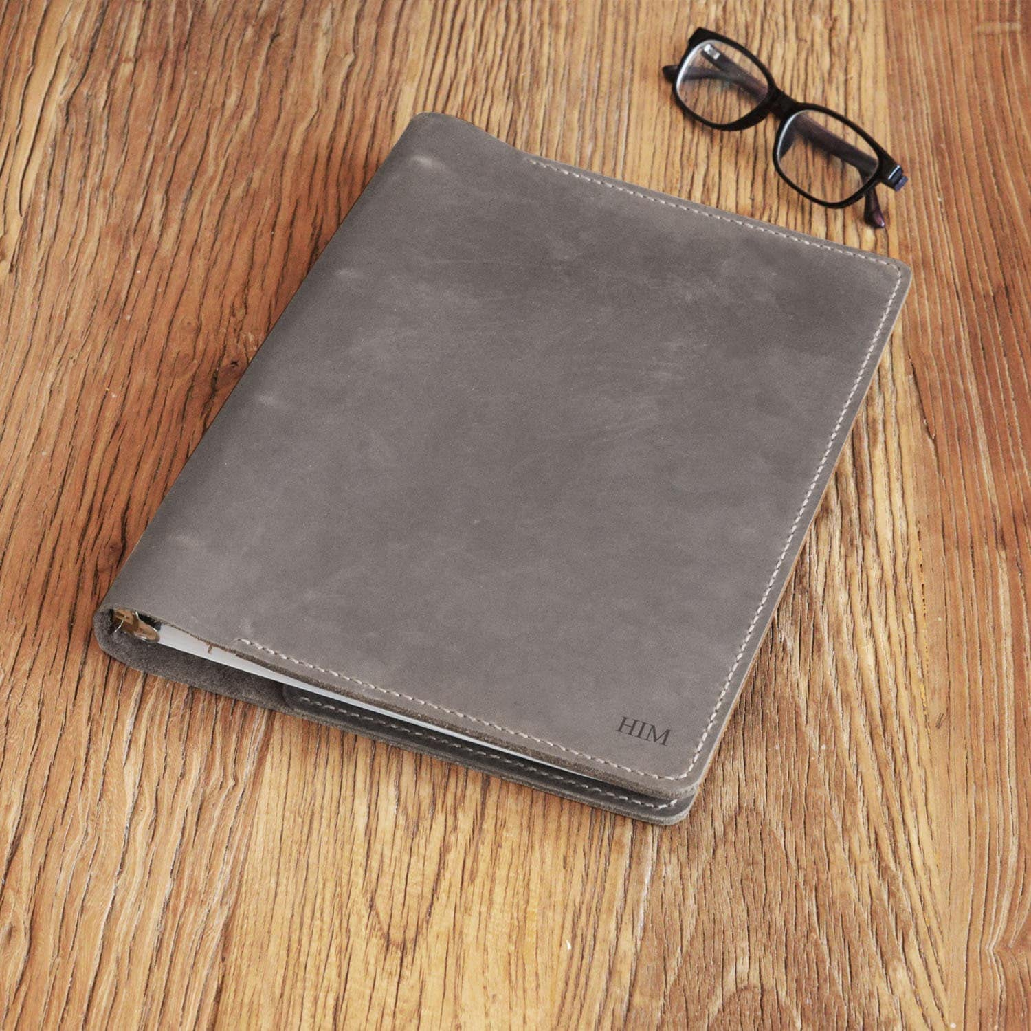 Premium Distressed Grey Leather Binder Cover - 3-Ring Portfolio for 8.5 x 11 Refill Paper | Professional Organizer for Office, School & Business Meetings